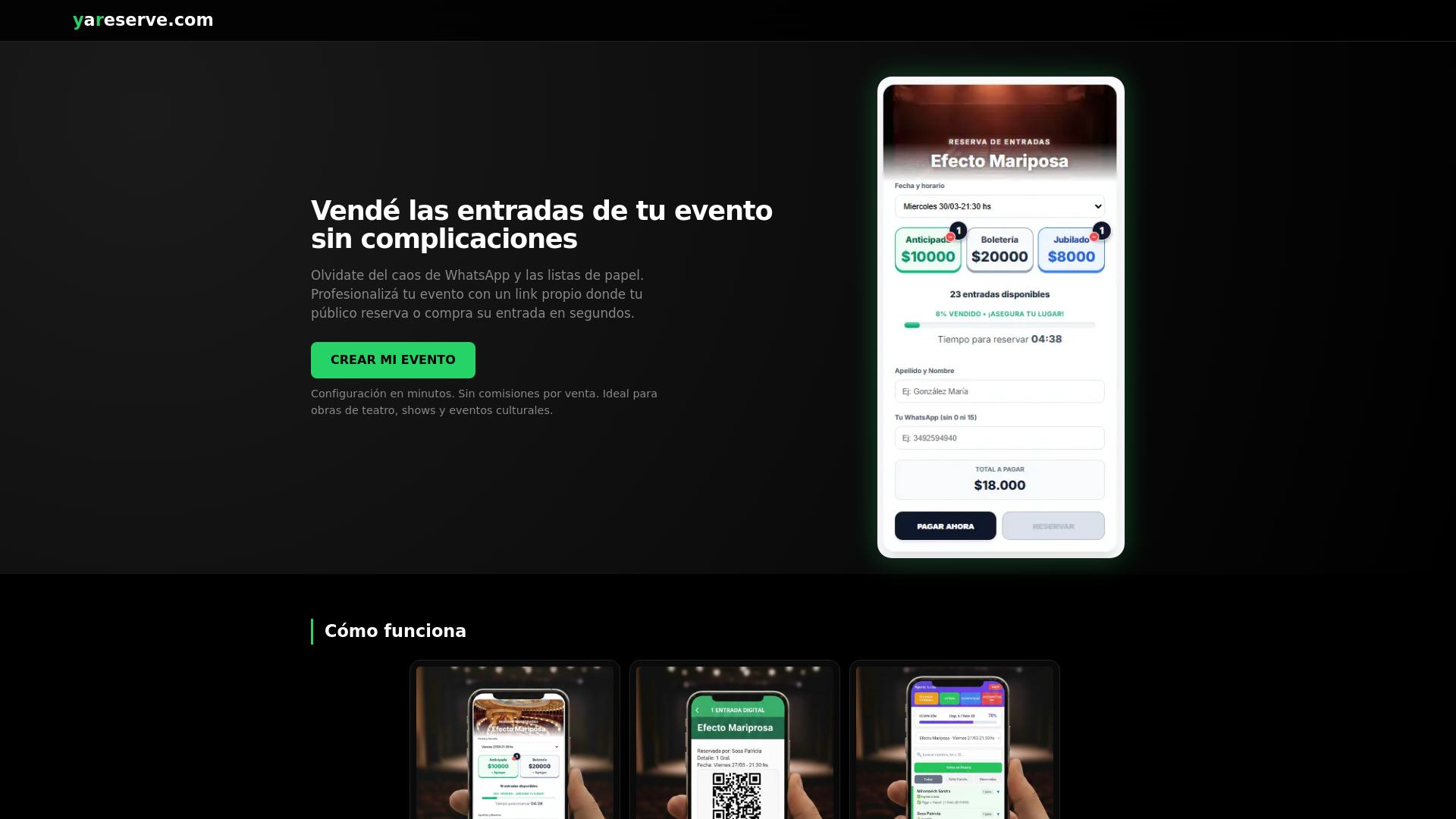 website screenshot of https://yareserve.online