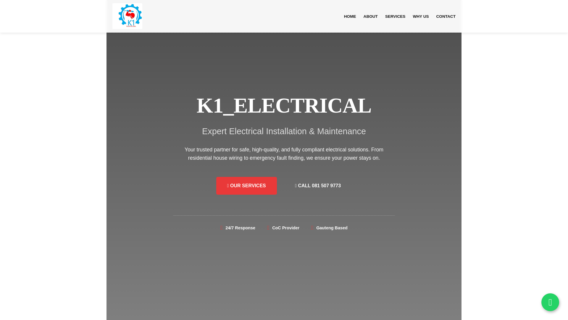 website screenshot of https://k1-electrical.co.za/