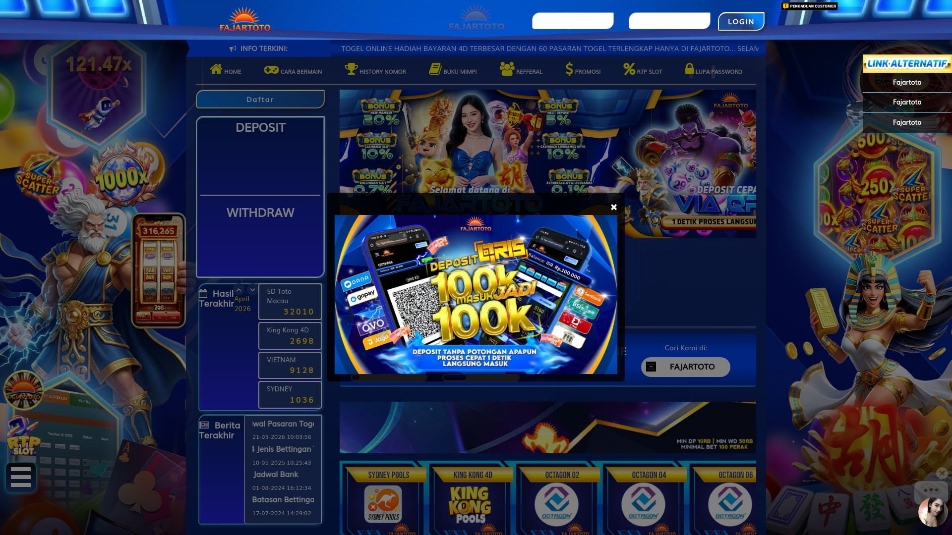 website screenshot of https://fajartoto070.com/