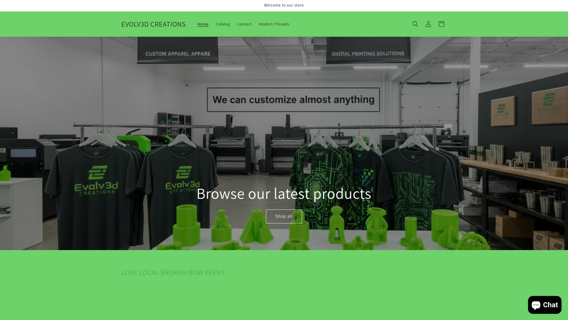 website screenshot of https://evolv3dcreations.shop