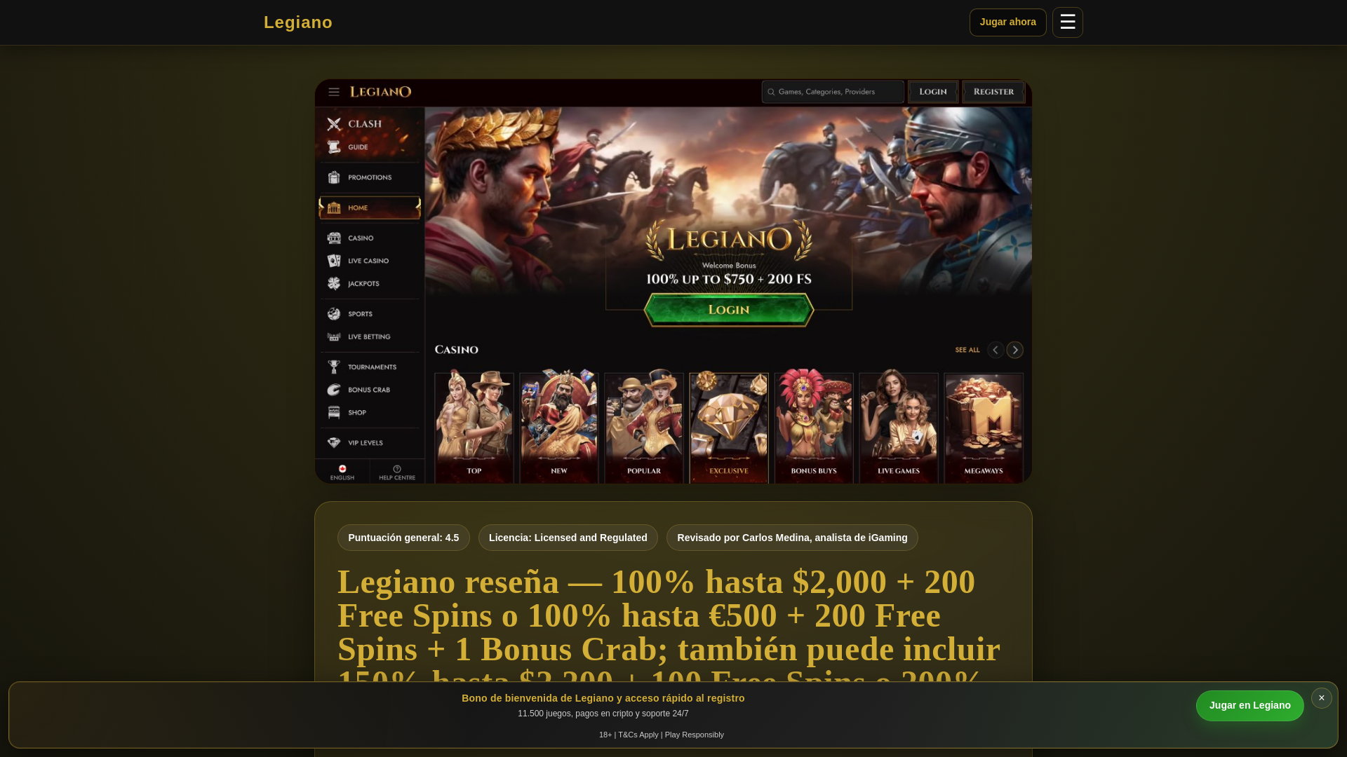website screenshot of https://legianocasino-es.net/