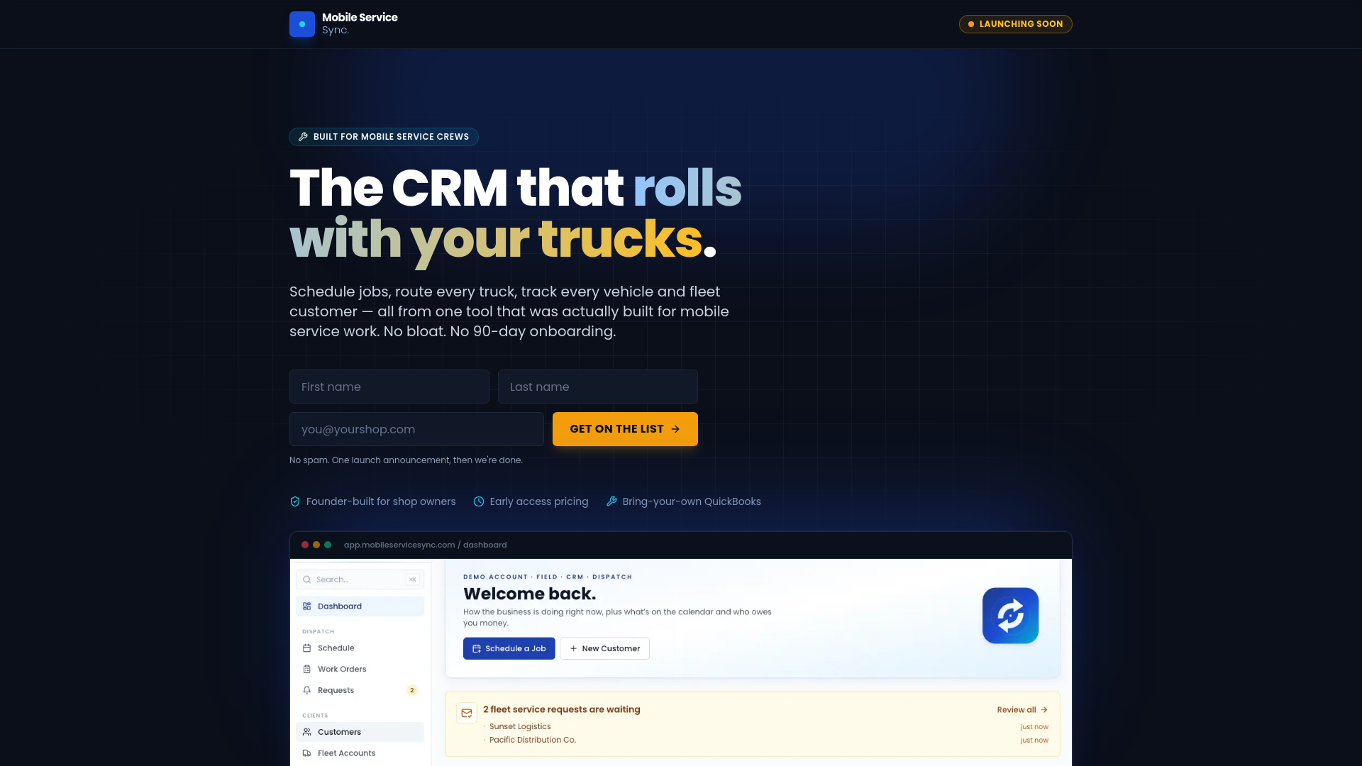 website screenshot of https://mobileservicesync.com/