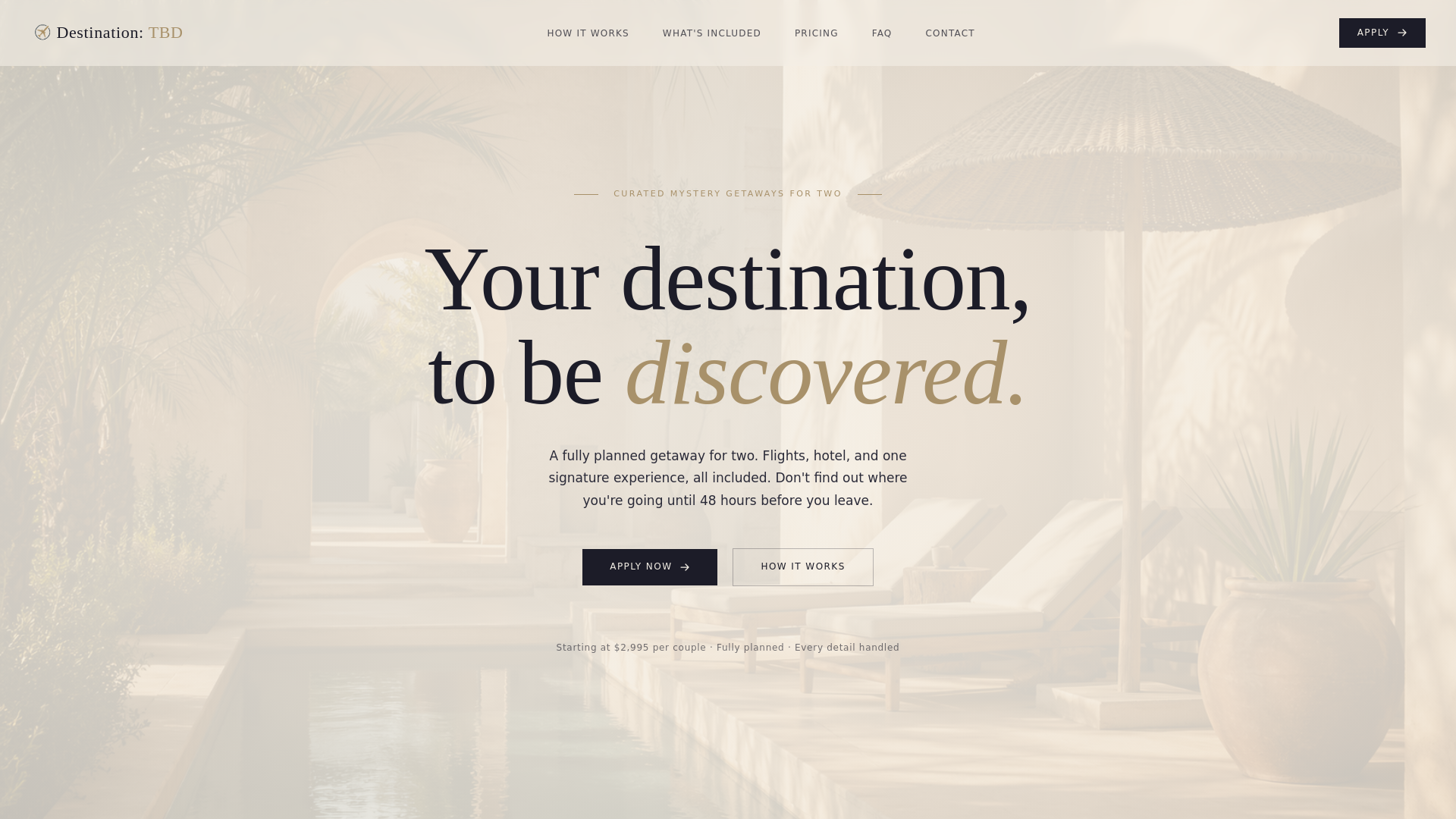 website screenshot of https://destinationtbd.co/
