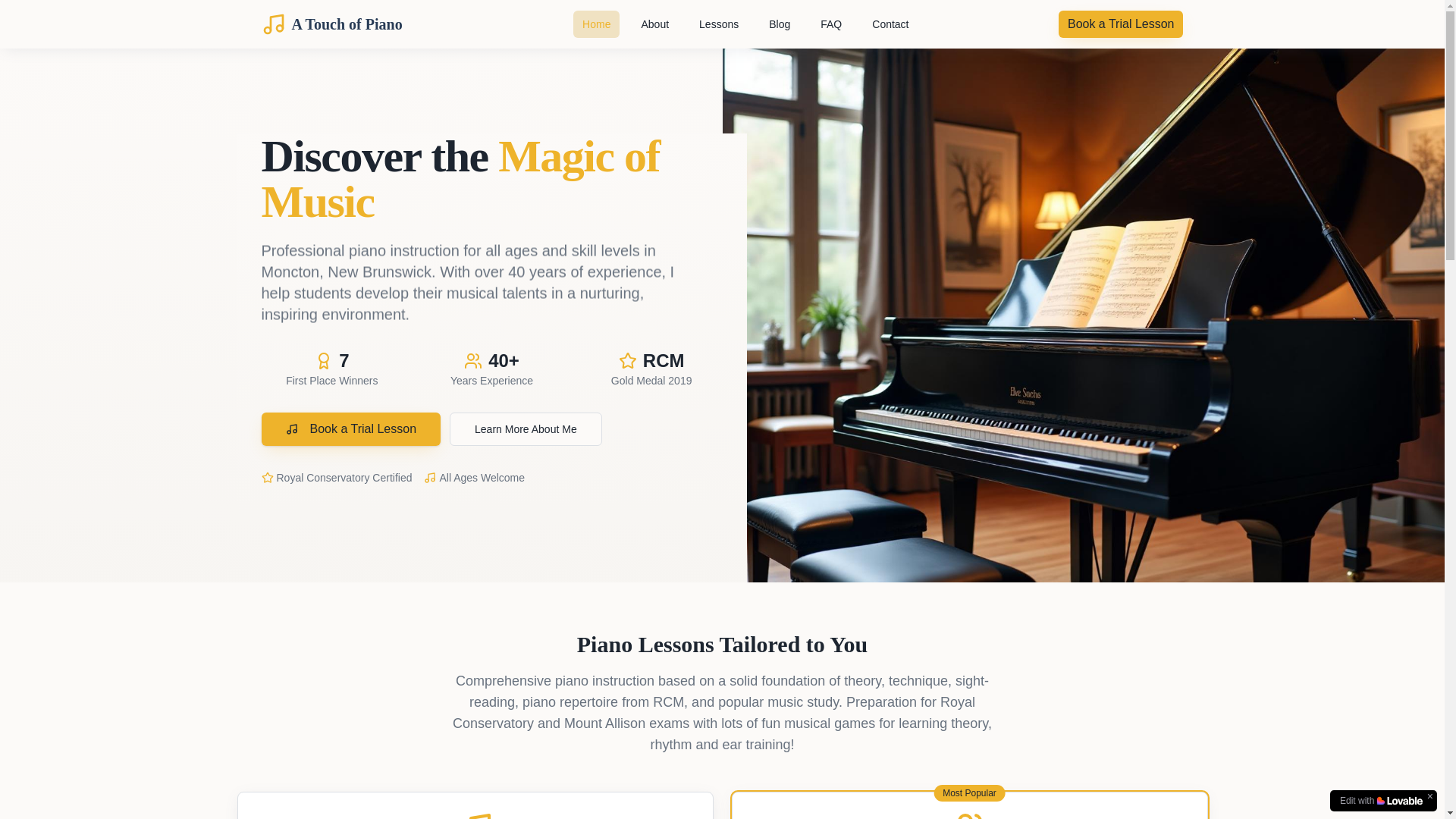 website screenshot of https://pianolessonsmoncton.com/