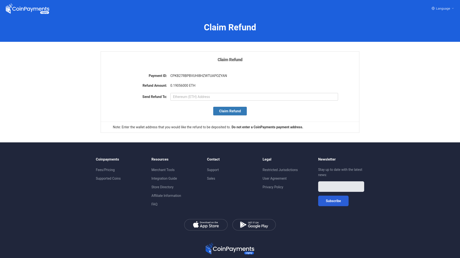 website screenshot of https://coinpayments.network/