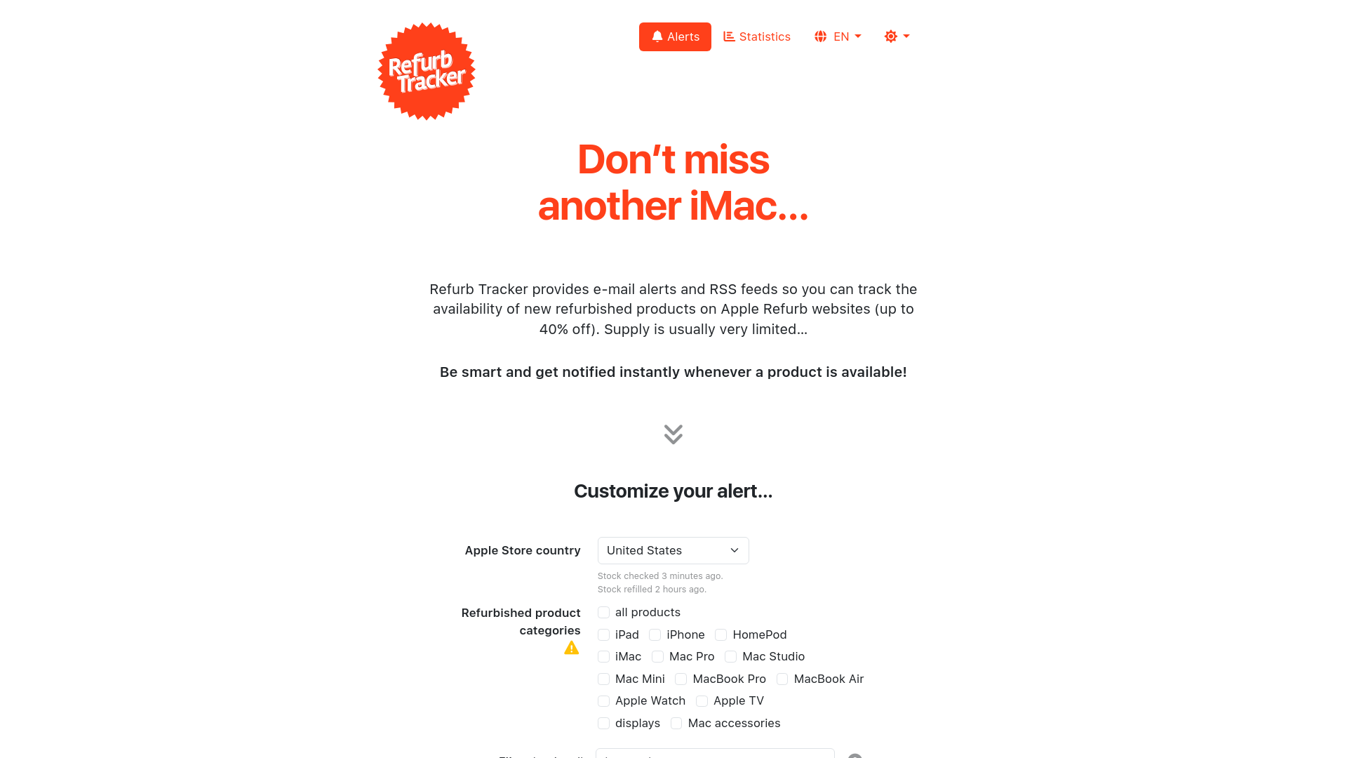website screenshot of https://refurb-tracker.com/