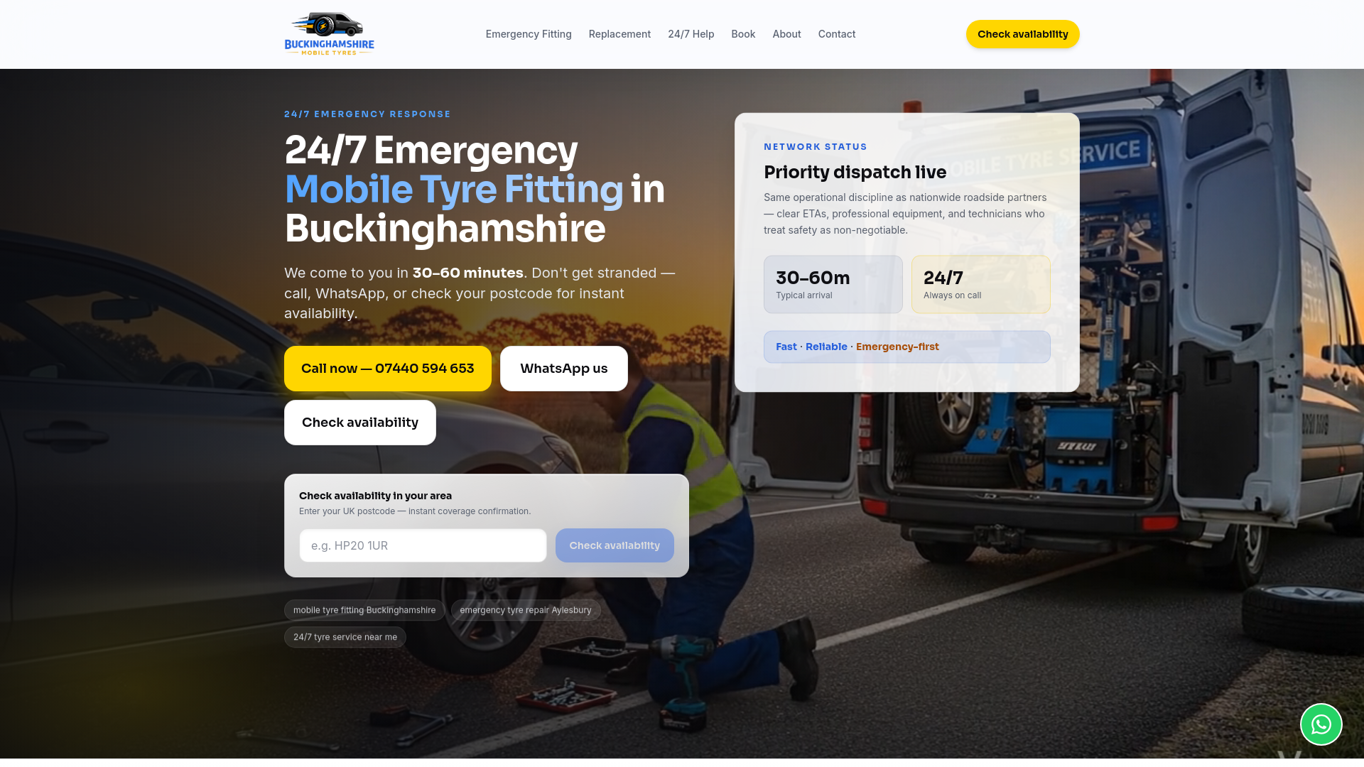 website screenshot of https://mobiletyrebuckinghamshire.co.uk/