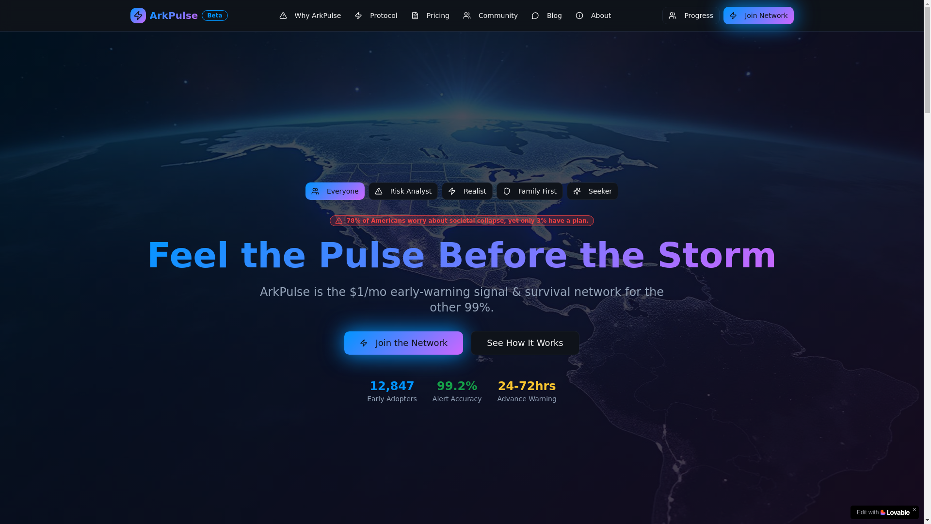 website screenshot of https://thearkpulse.com/