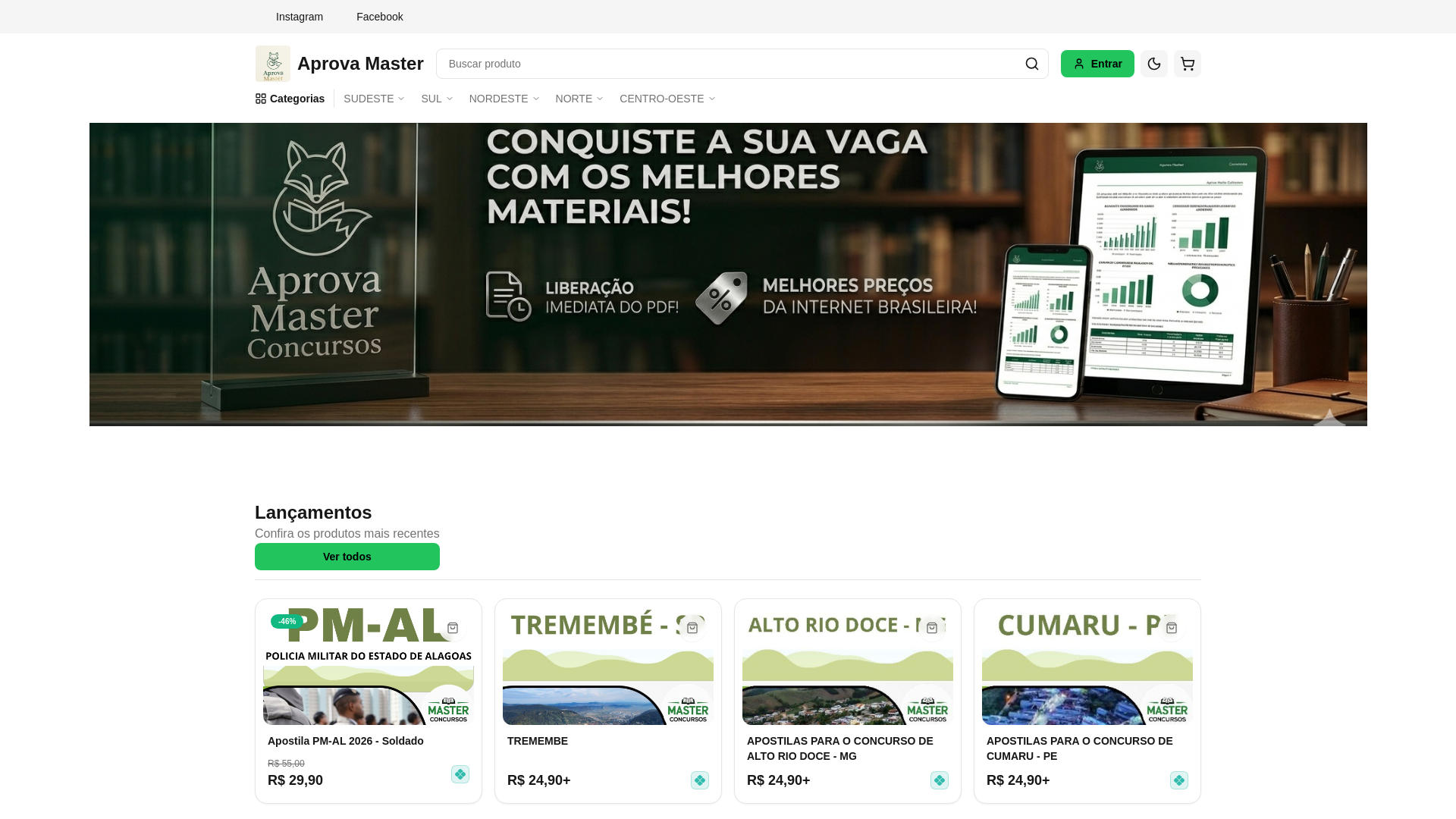 website screenshot of https://aprovamaster.com.br/