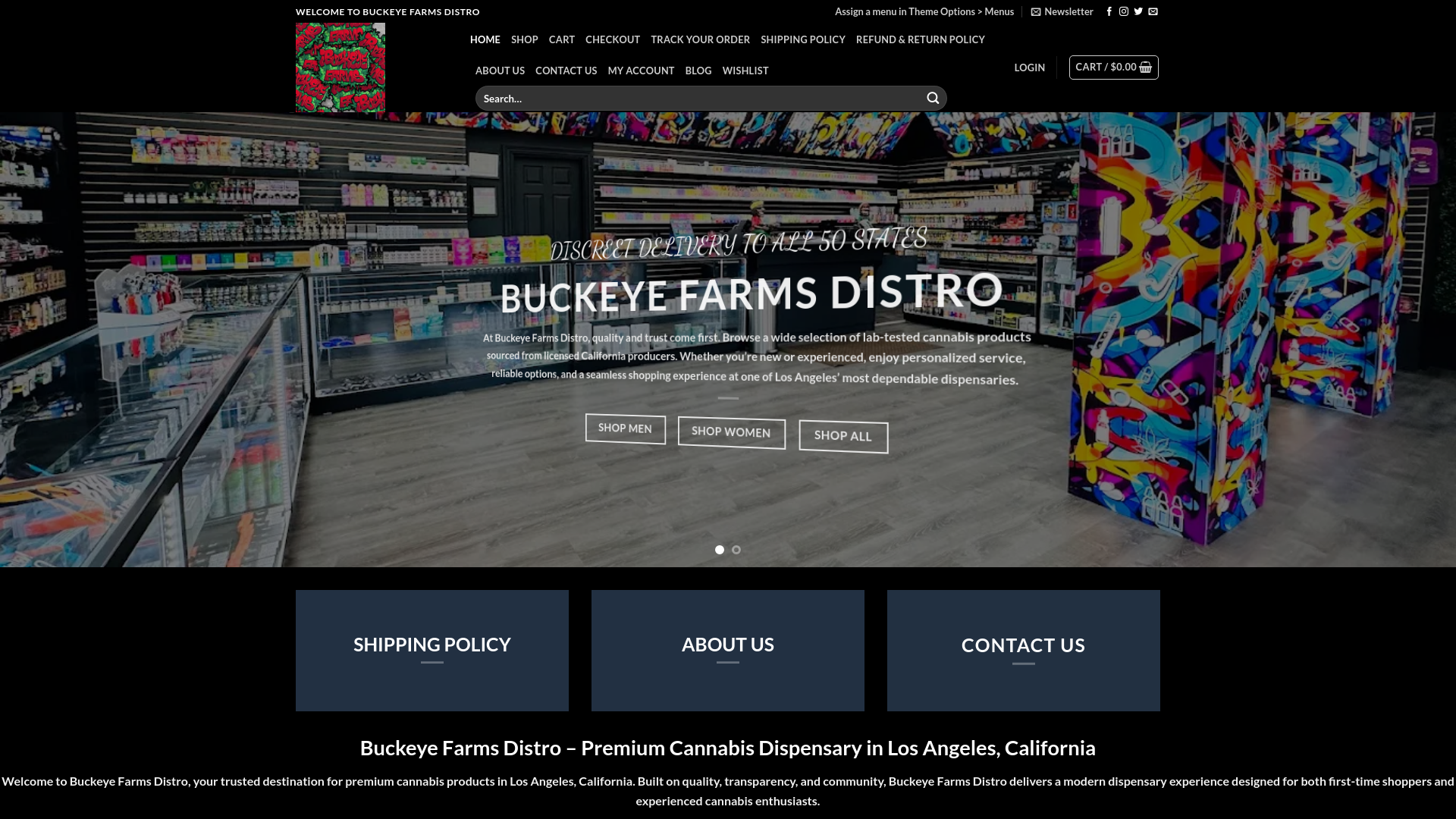 website screenshot of https://buckeyefarmsdistro.com