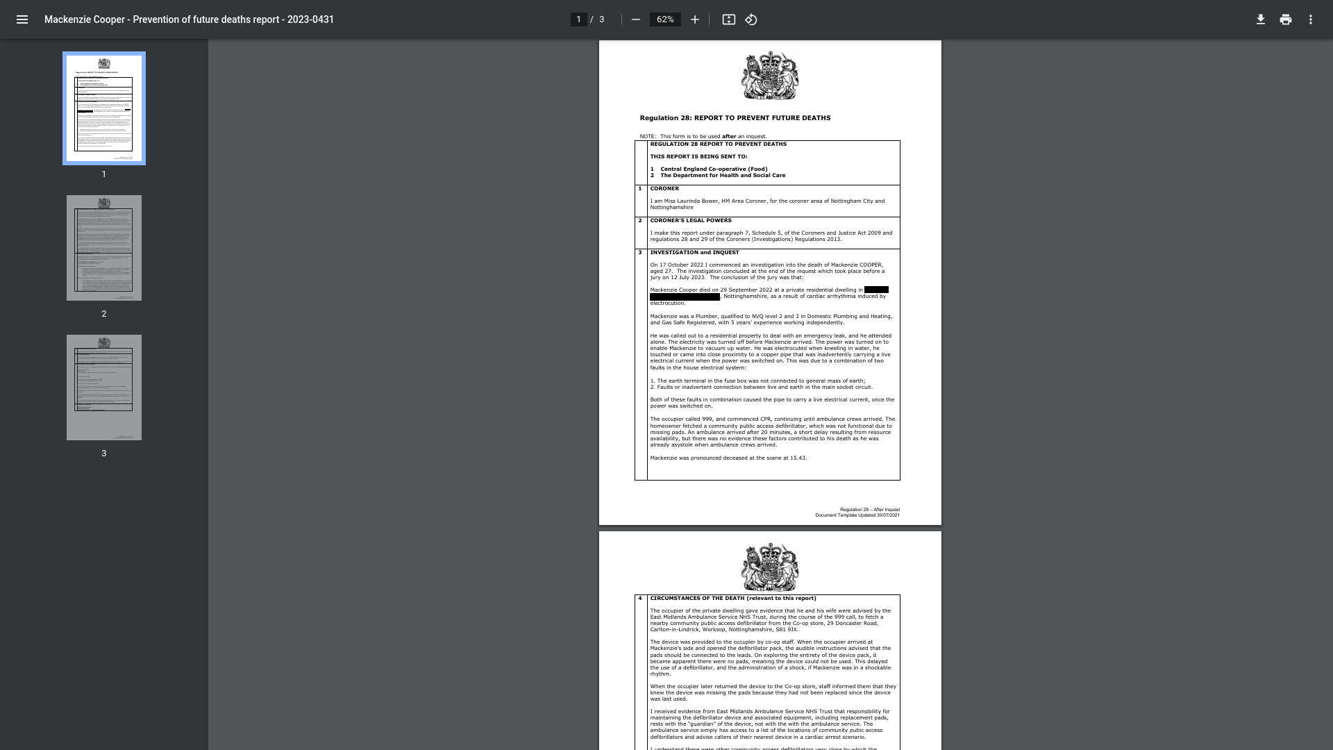 website screenshot of https://www.judiciary.uk/wp-content/uploads/2023/11/Mackenzie-Cooper-Prevention-of-future-deaths-report-2023-0431_Published.pdf