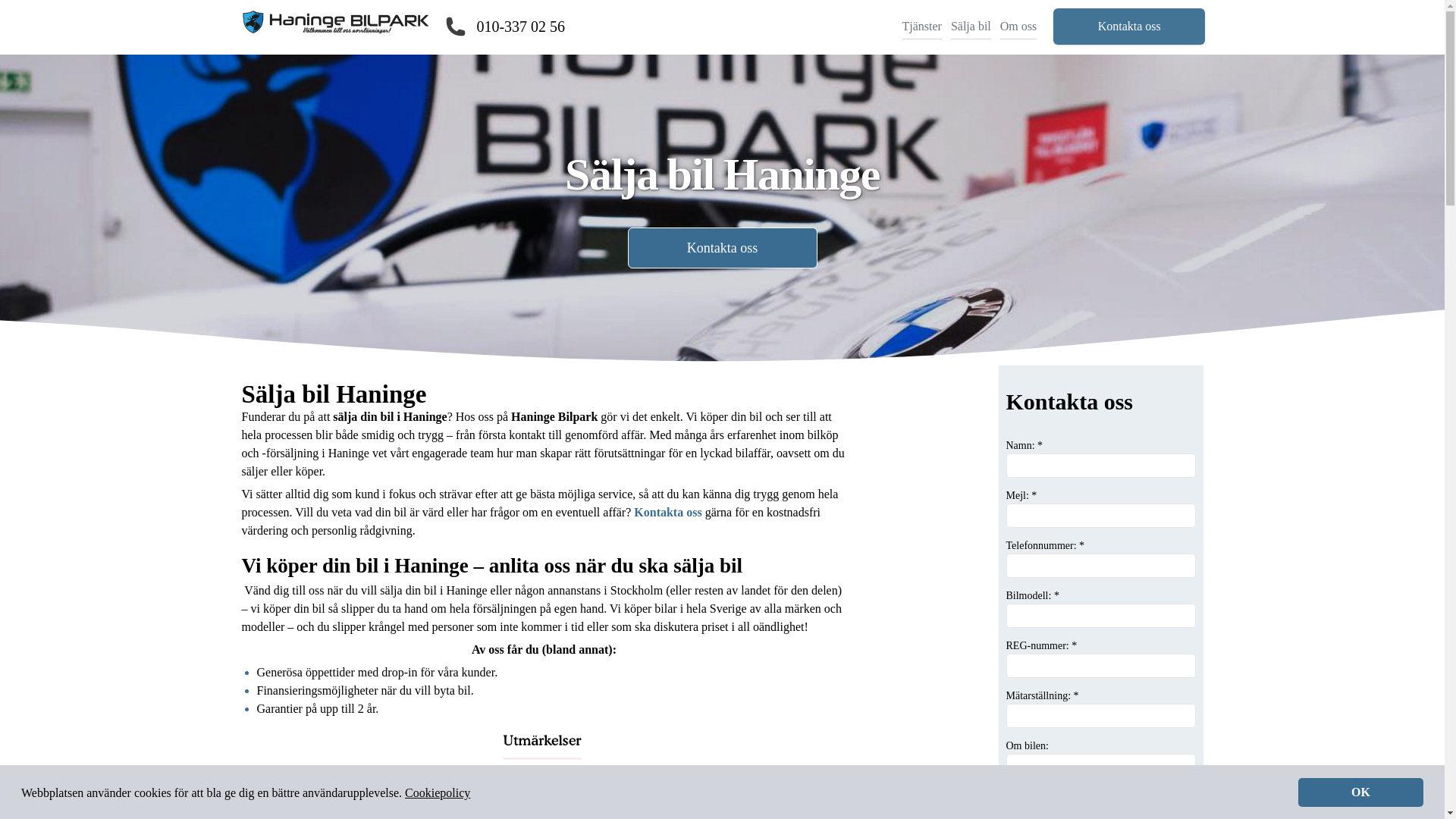 website screenshot of https://saljabilhaninge.se/