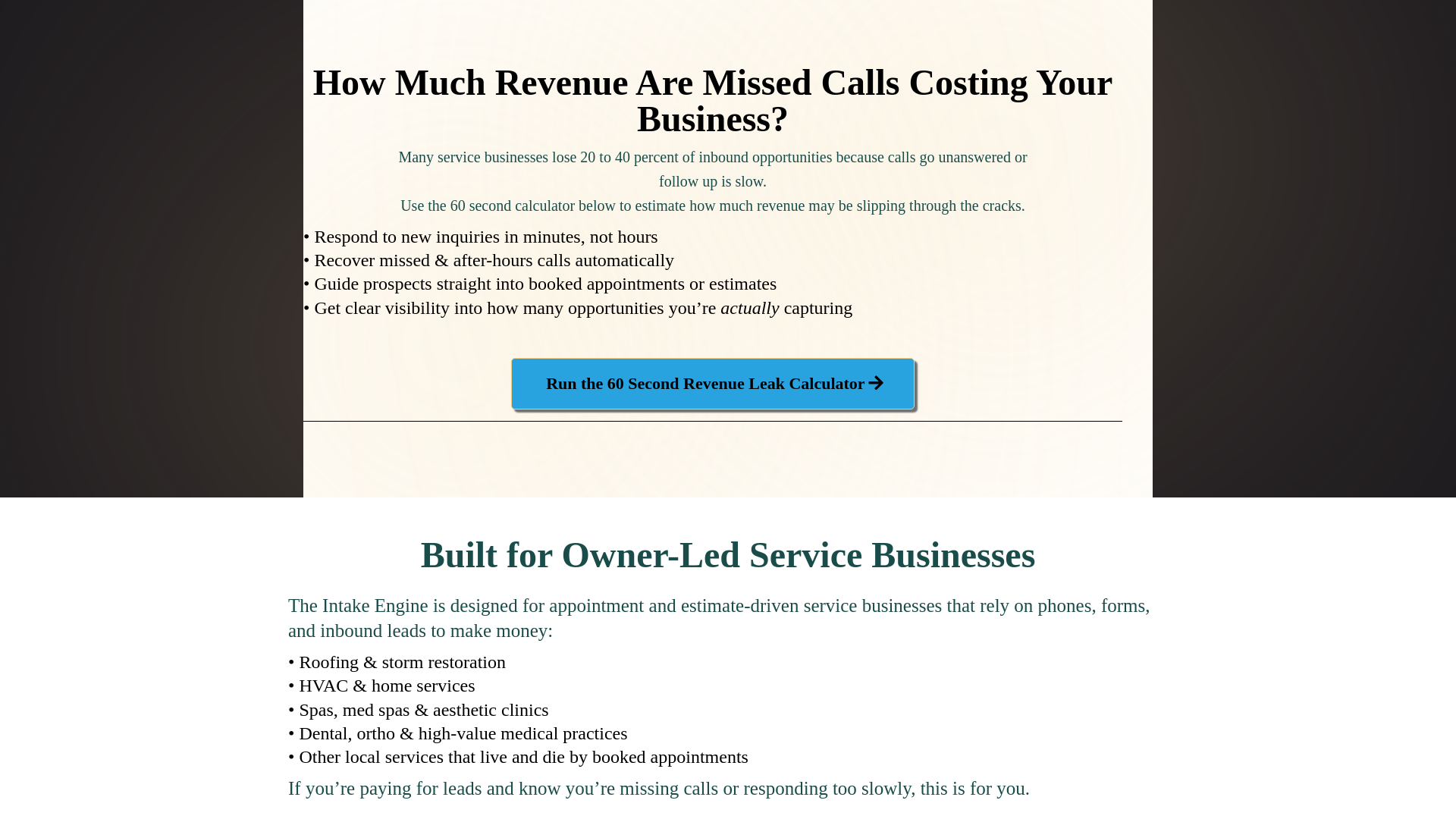 website screenshot of https://theintakeenginesolutions.com/