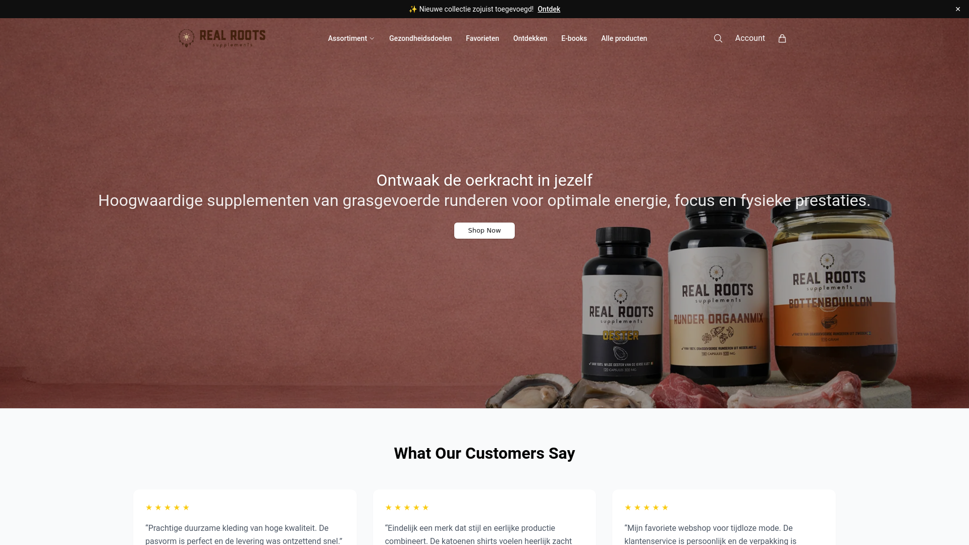 website screenshot of https://realrootshq.shop