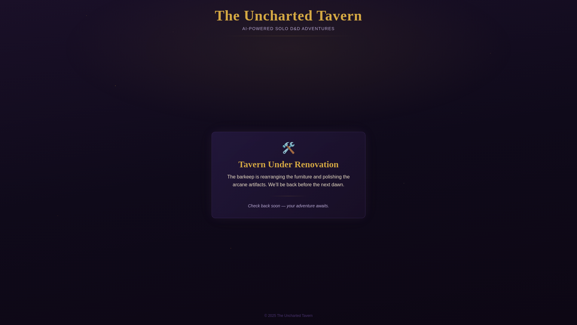 website screenshot of https://unchartedtavern.com/