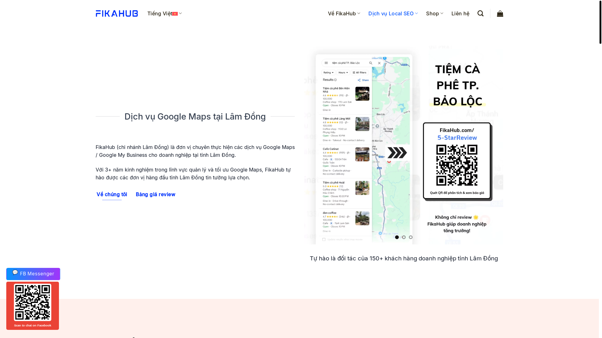 website screenshot of https://fikahub.com/vi/dich-vu-google-maps-tai-lam-dong/