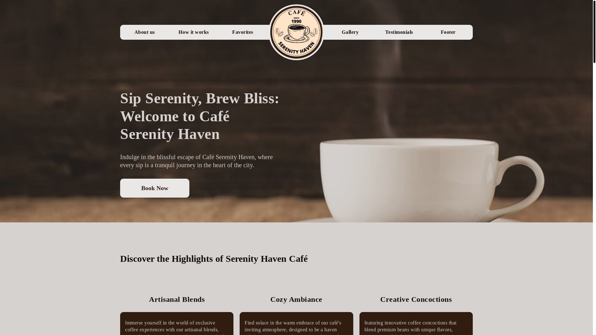 website screenshot of https://cafe-serenity-haven.pages.dev/