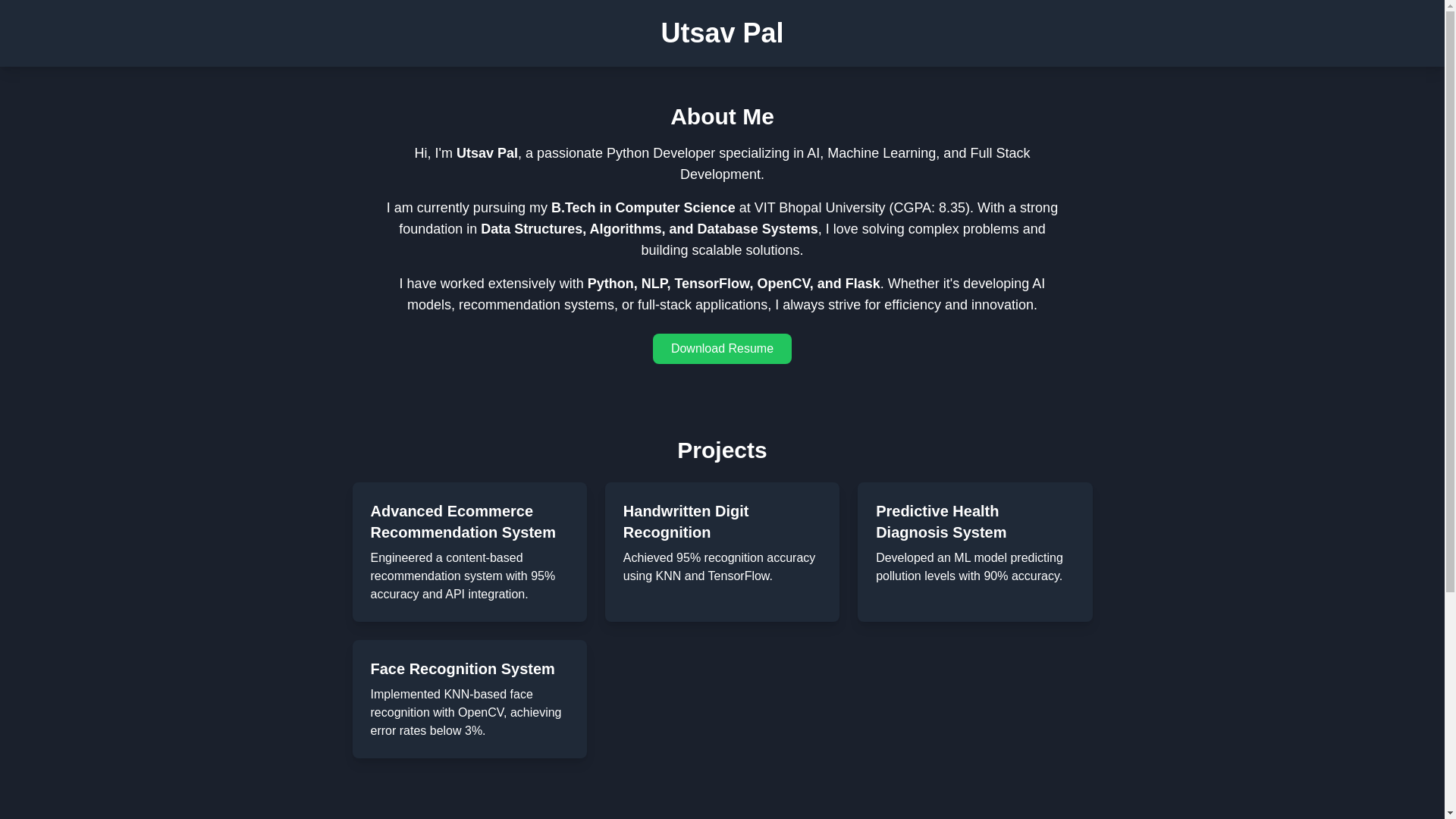 website screenshot of https://utsavpal.dev/
