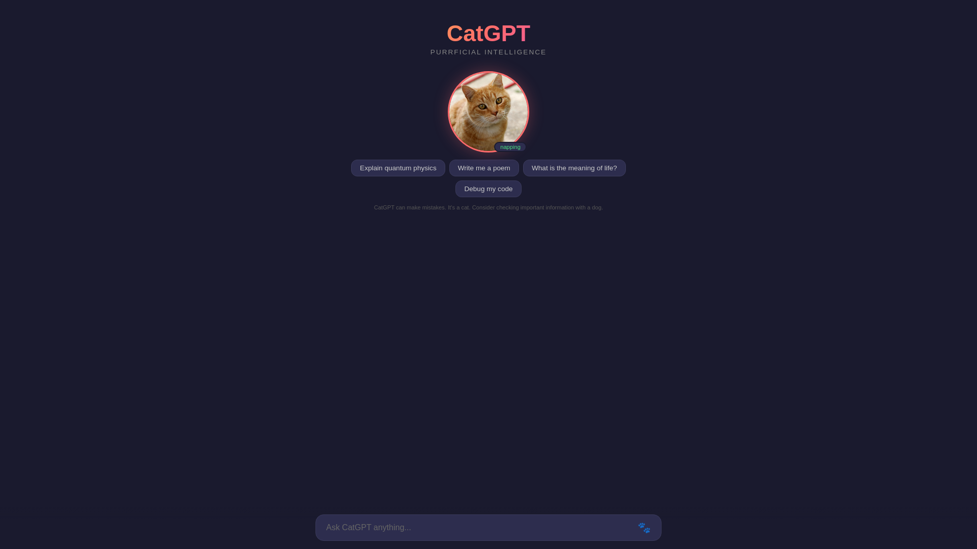 website screenshot of https://catgpt.click
