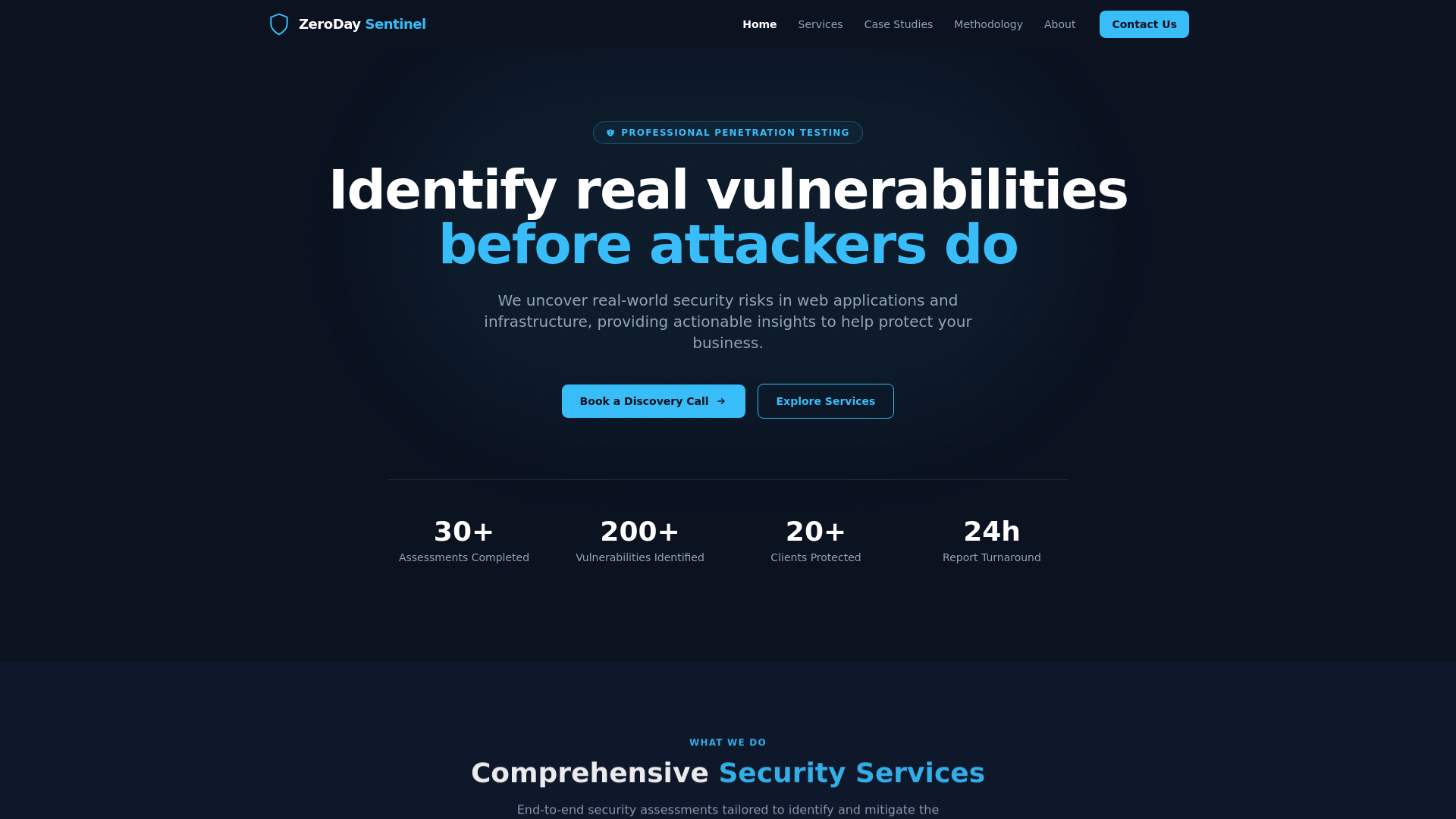 website screenshot of https://zerodaysentinel-sec.com