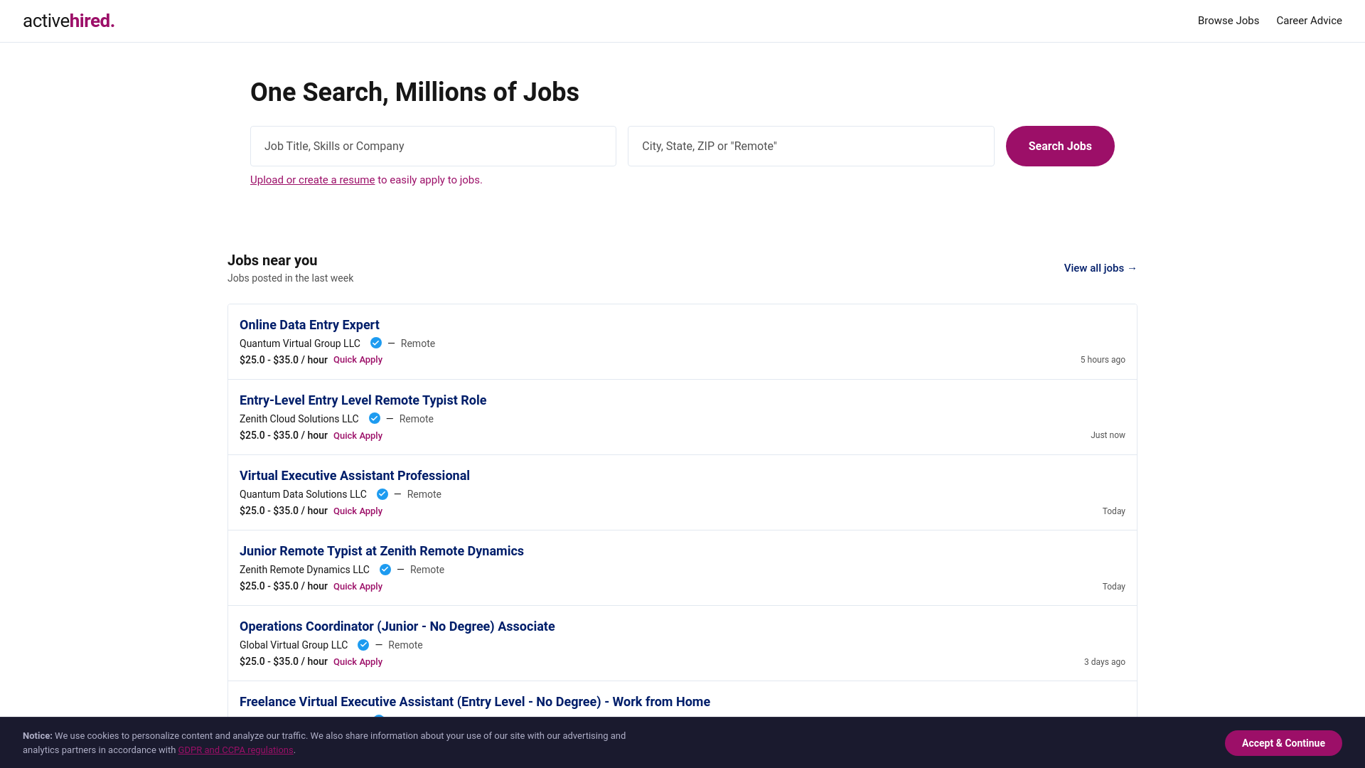 website screenshot of https://activehired.pages.dev/