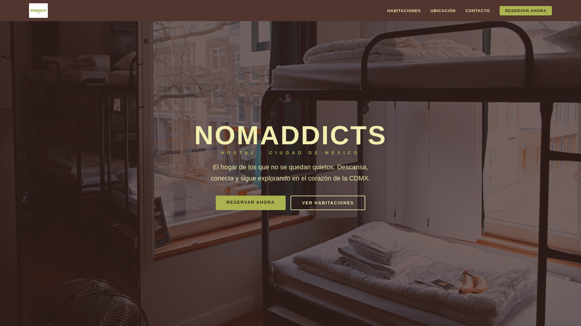 website screenshot of https://nomaddictshostels.com/