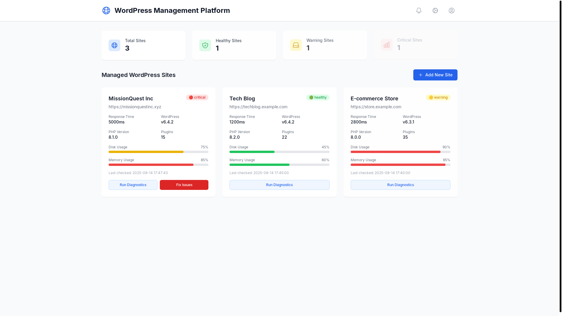 website screenshot of https://wordpress-management-dashboard.pages.dev/