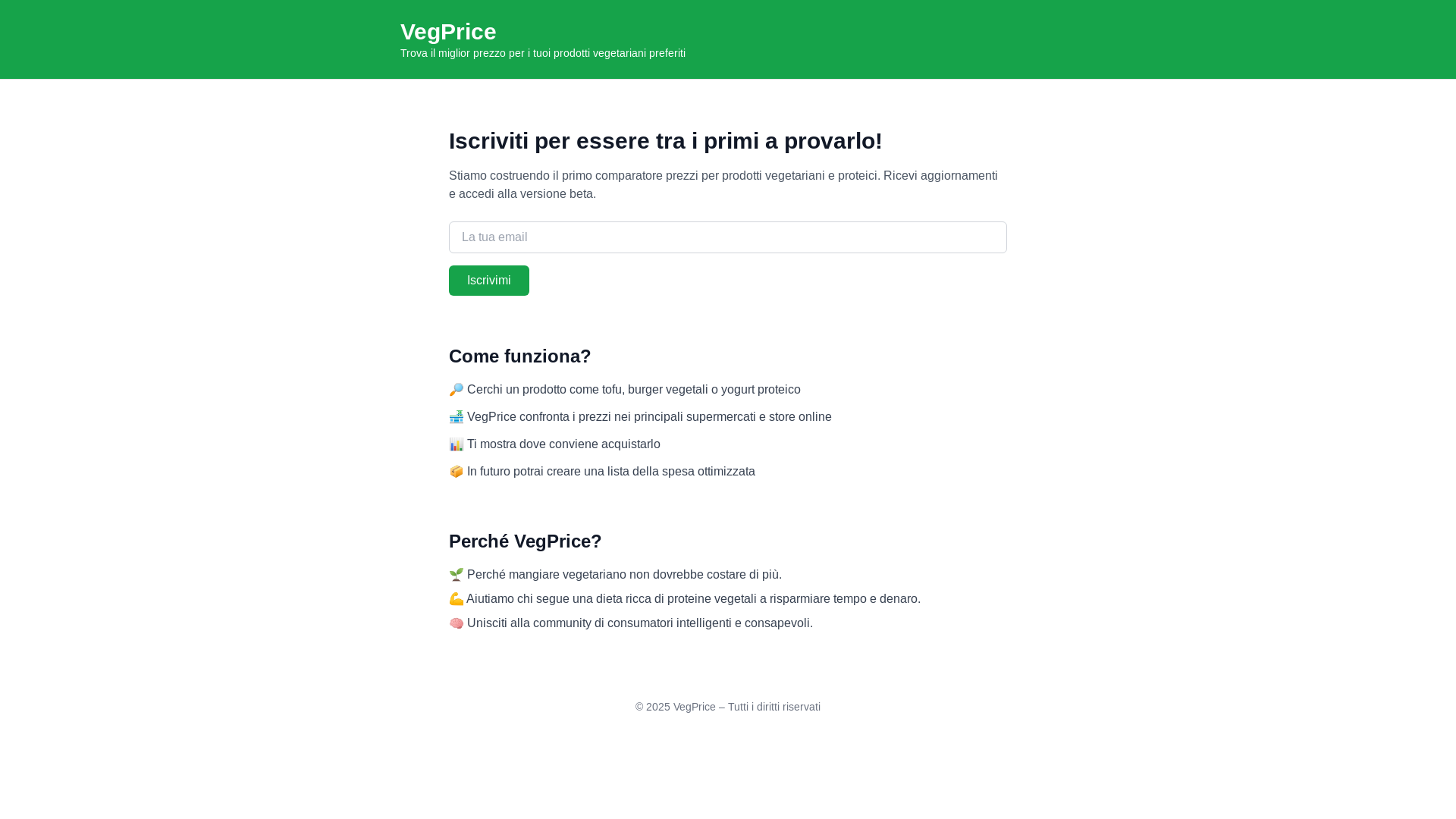 website screenshot of https://vegprice.it/