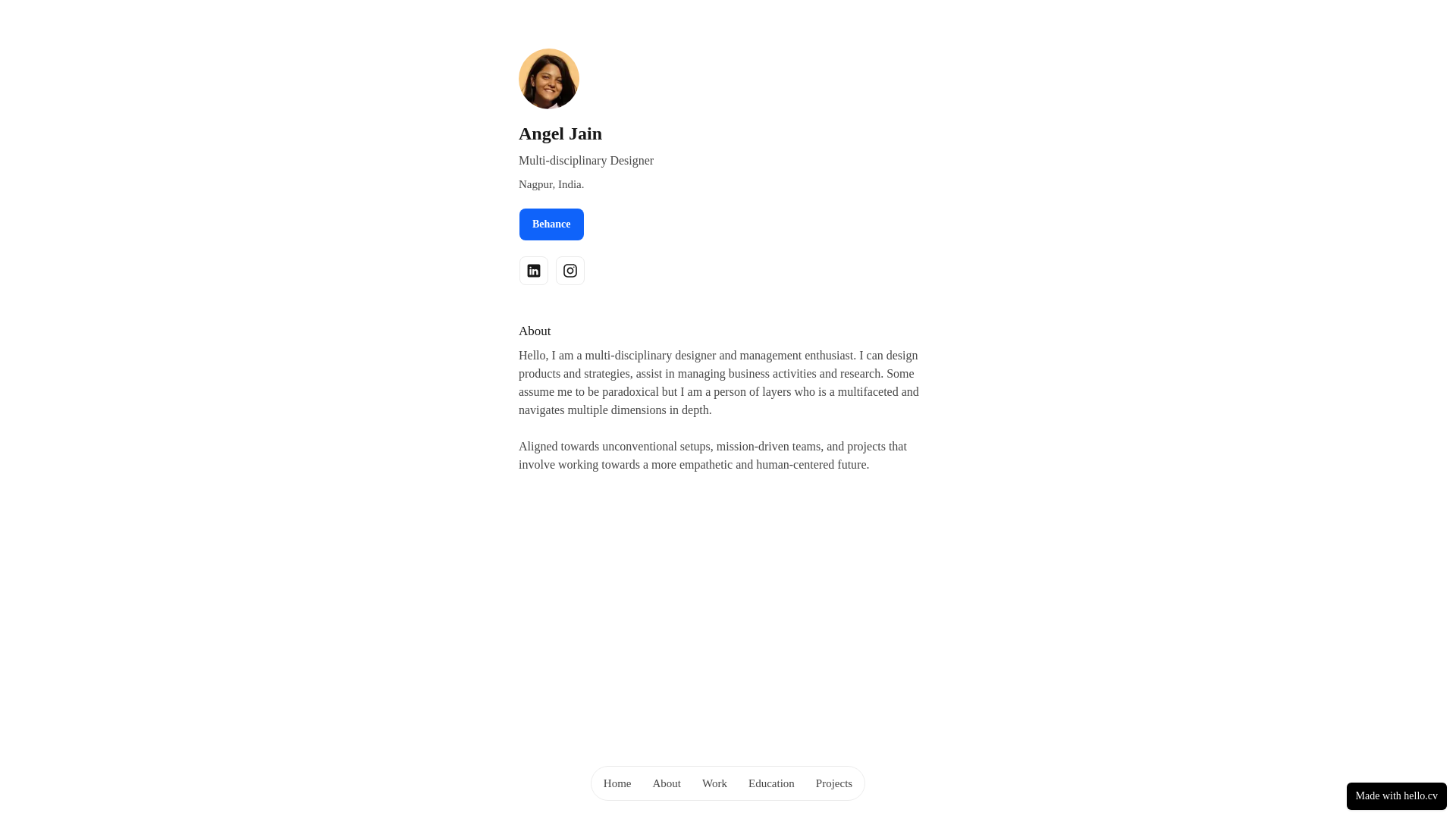 website screenshot of https://angeljain.cv/