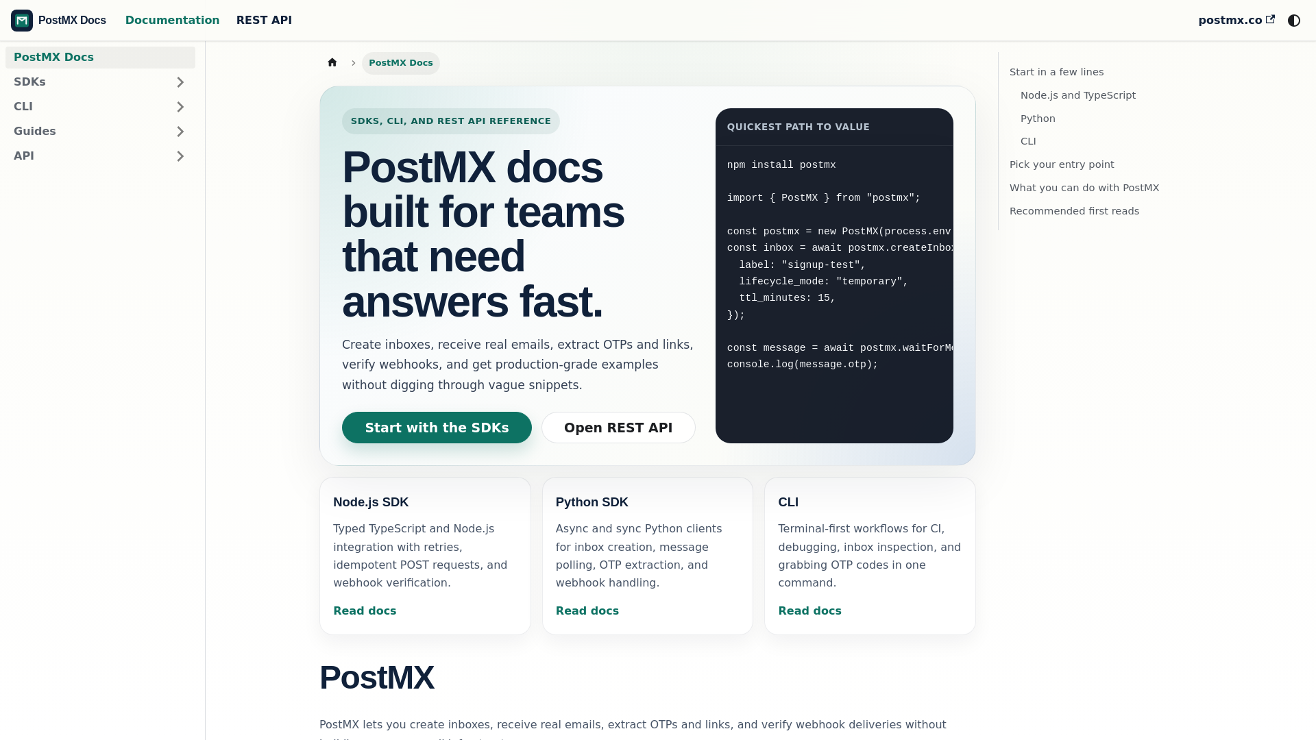 website screenshot of https://postmx-docs.pages.dev/