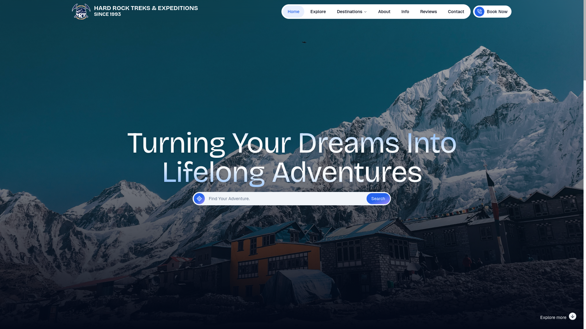 website screenshot of https://hardrocktrekking.com/
