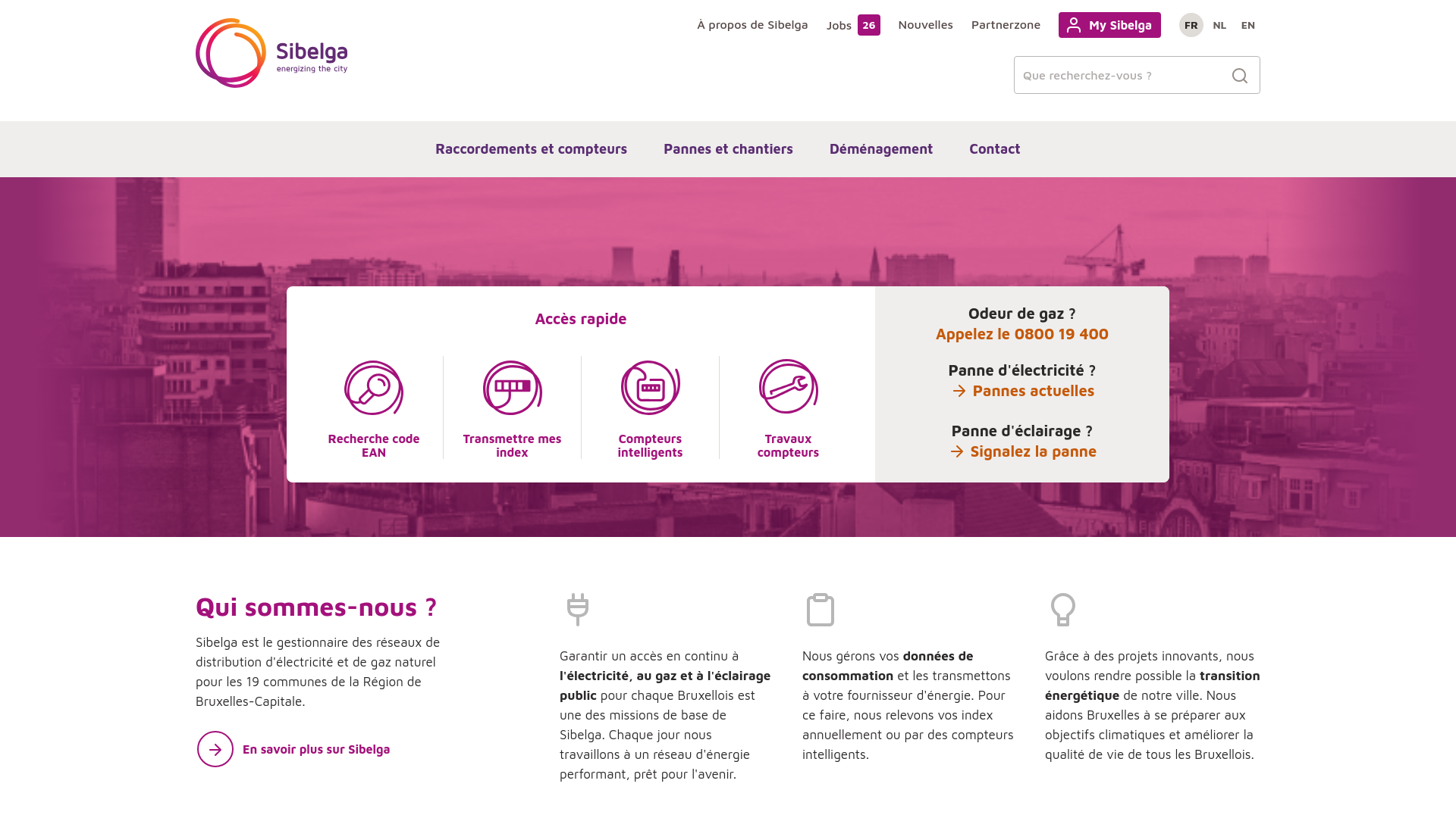 website screenshot of https://sibelga.be/