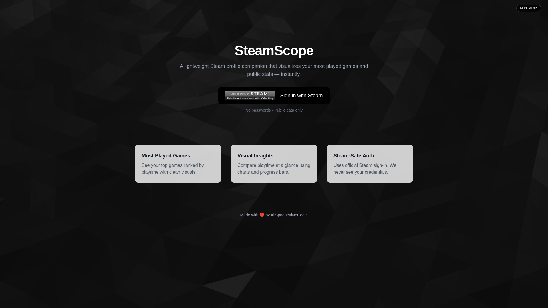 website screenshot of https://www.steamscope.dev/