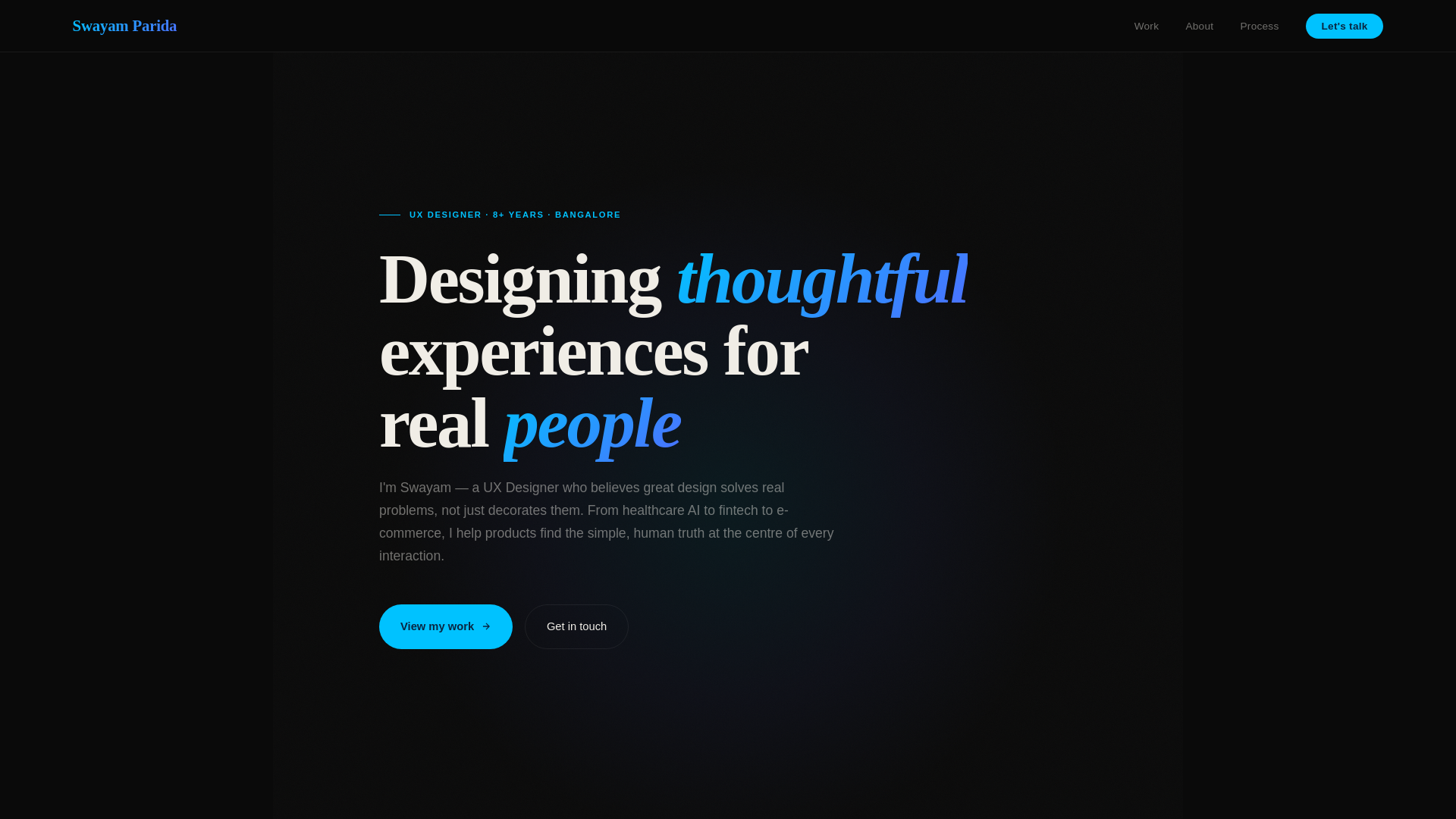website screenshot of https://swayamparida.com/