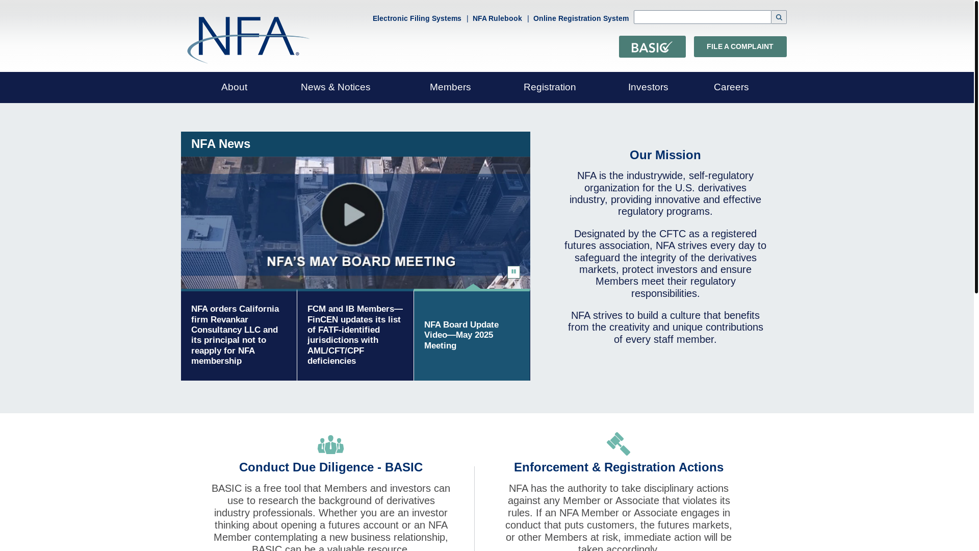 website screenshot of http://www.nfa.futures.org/