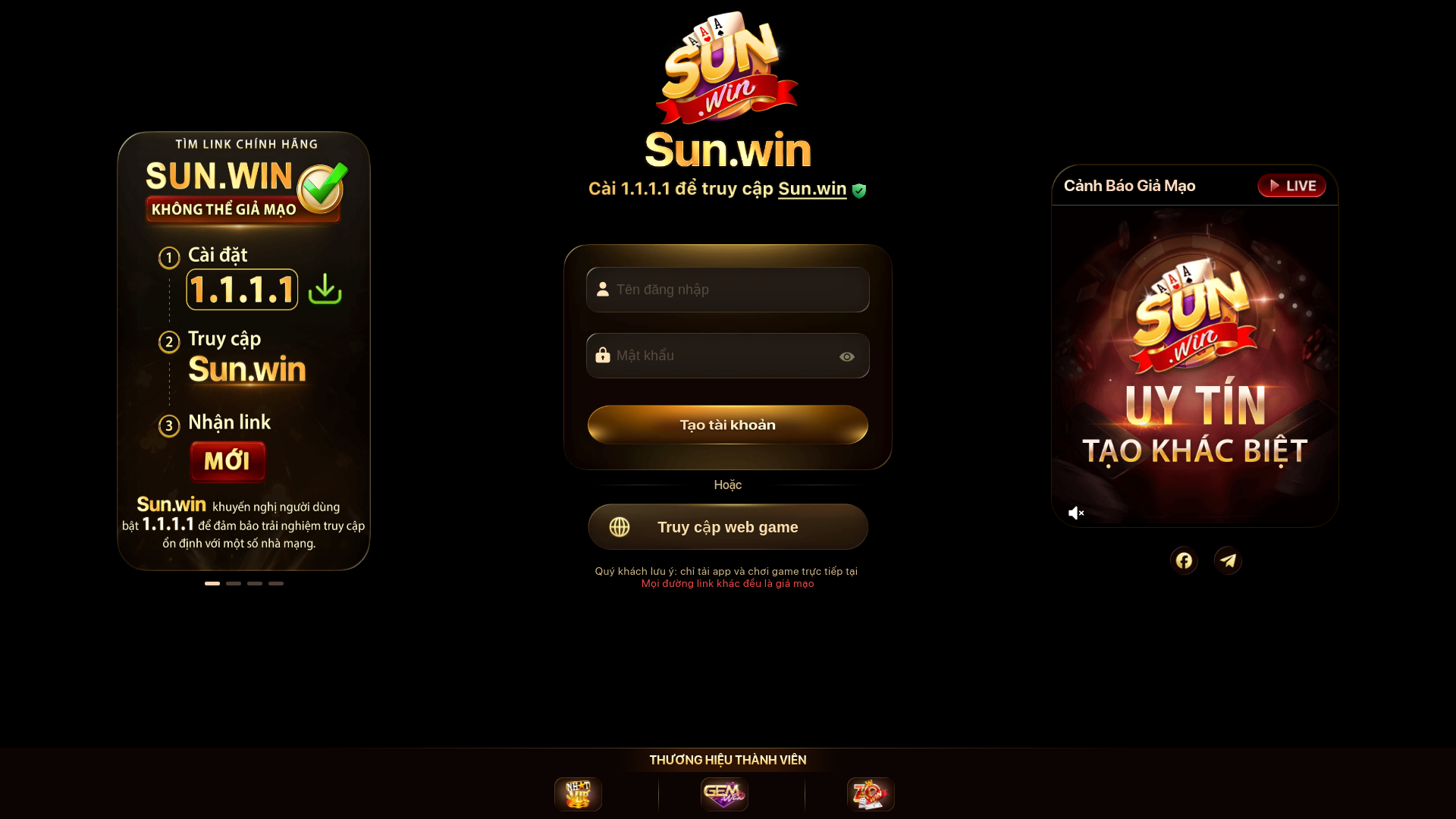 website screenshot of https://sunwin.ren