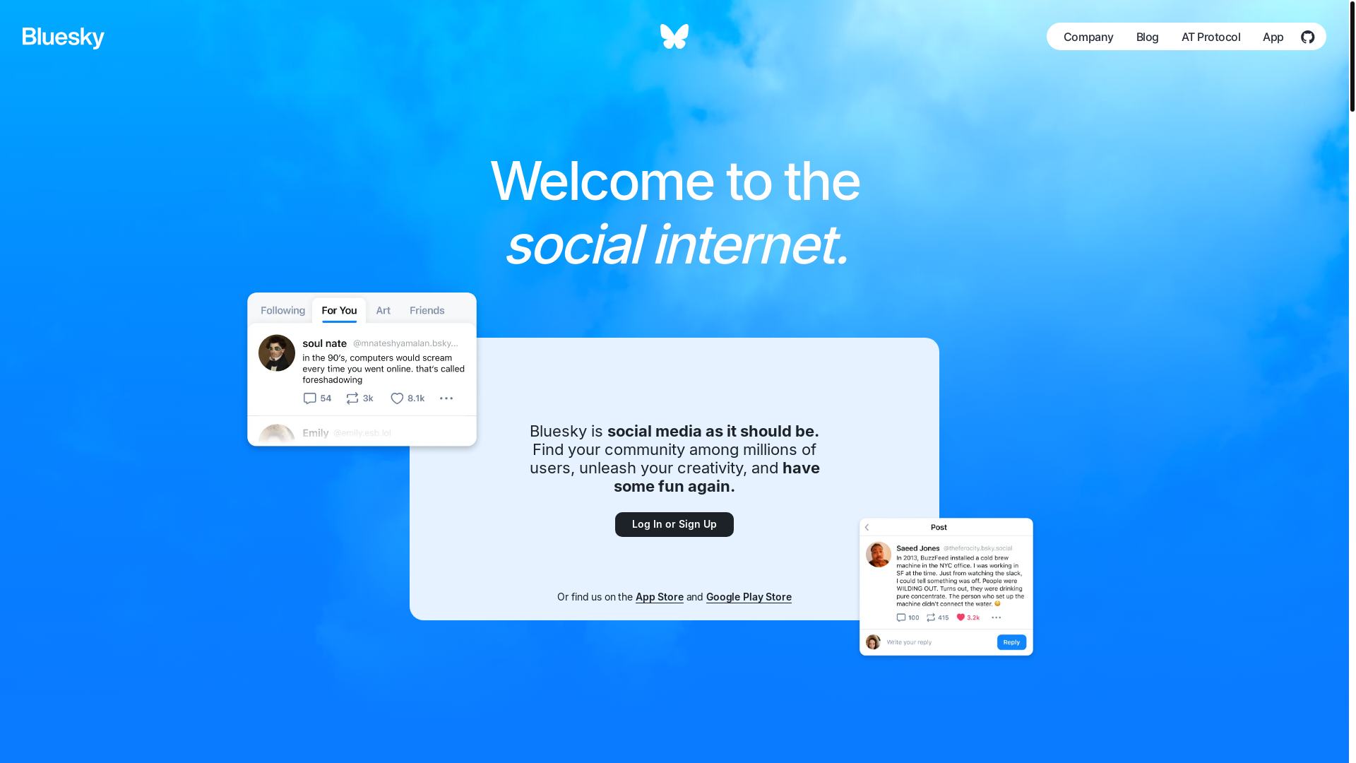 website screenshot of https://bsky.social