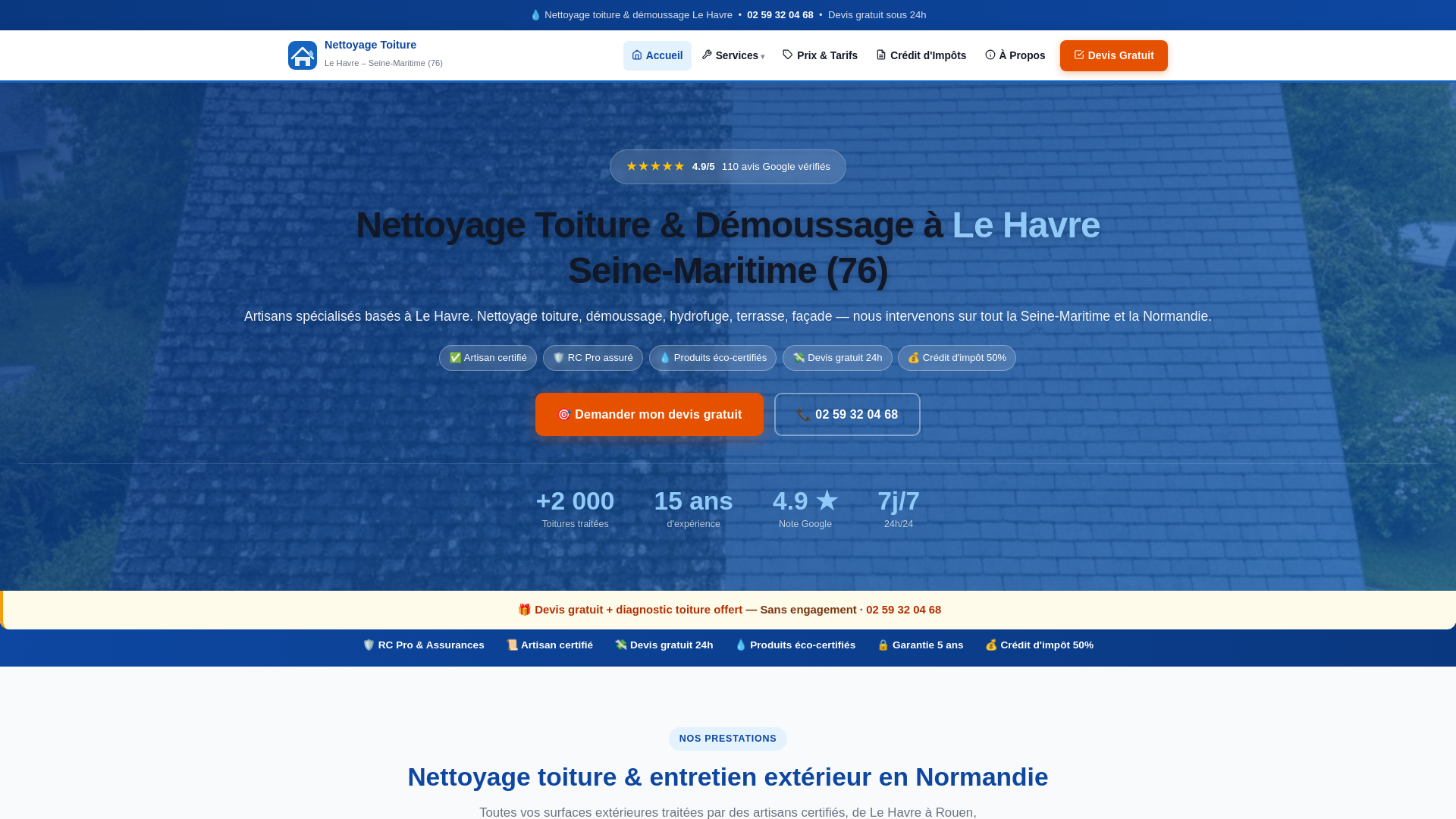 website screenshot of https://demoussage-toiture-le-havre.fr/