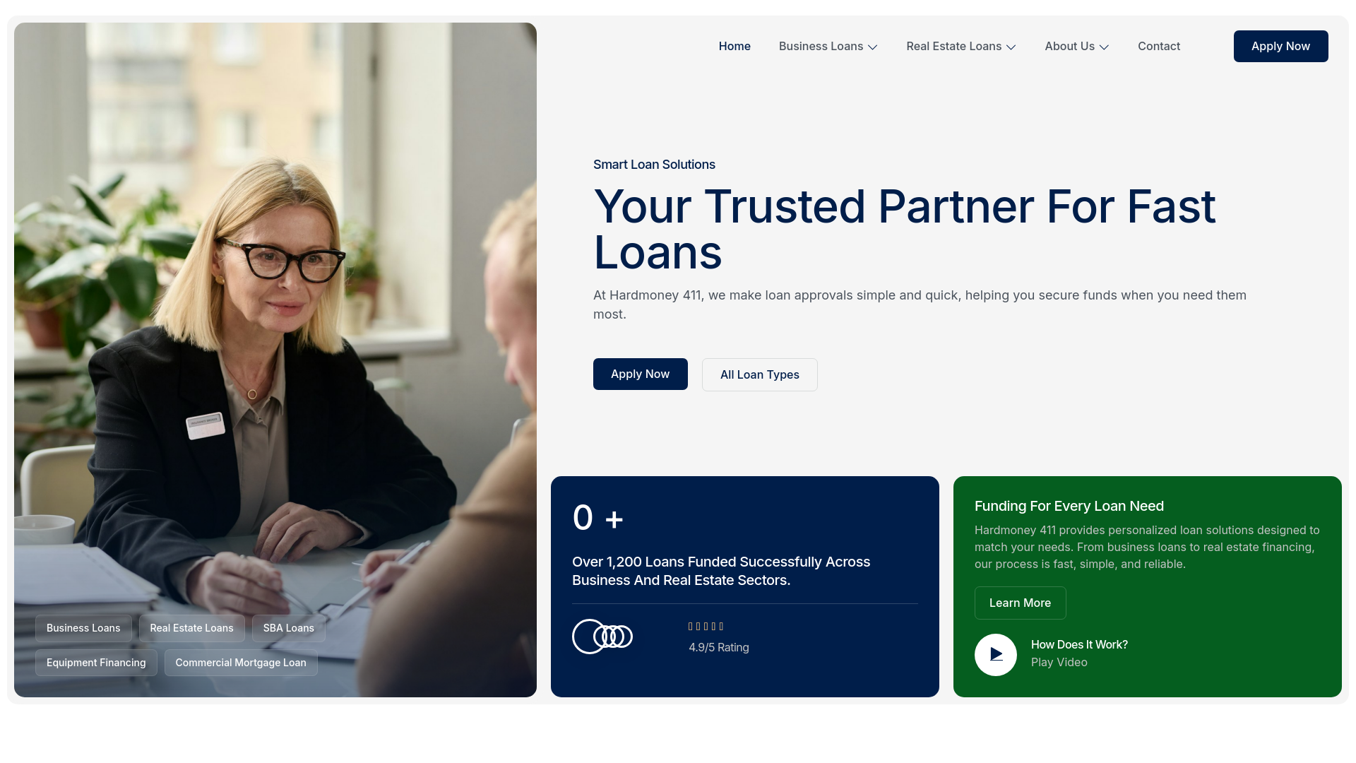 website screenshot of https://hardmoney-411.com