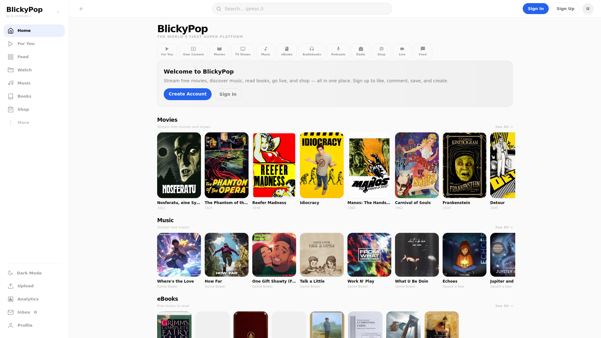 website screenshot of https://blickypop.com/