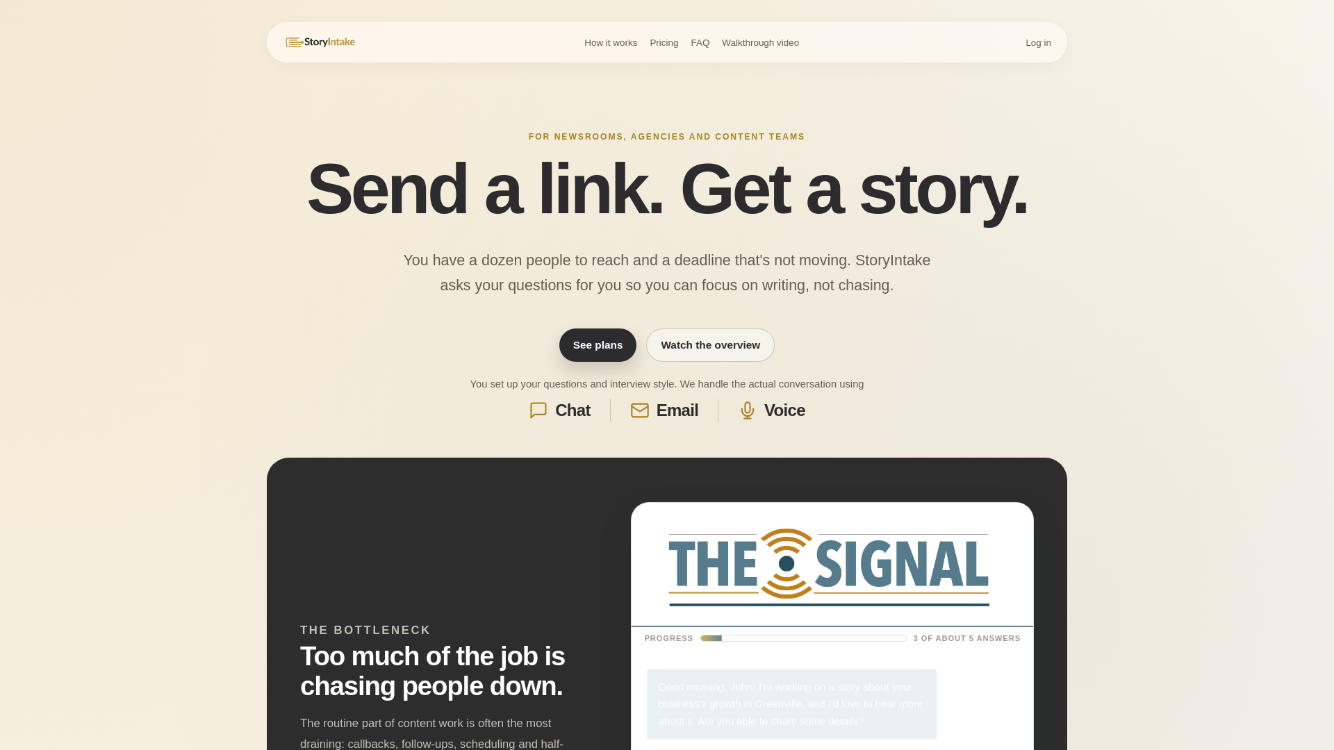 website screenshot of https://storyintake.com