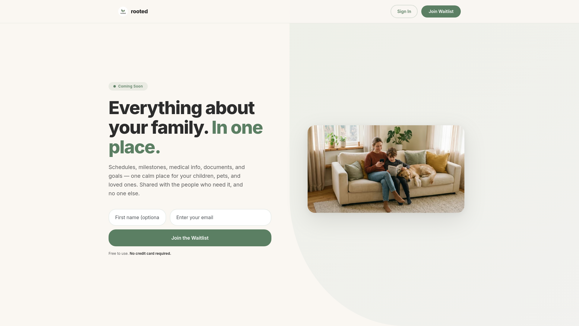 website screenshot of https://rootedfam.app