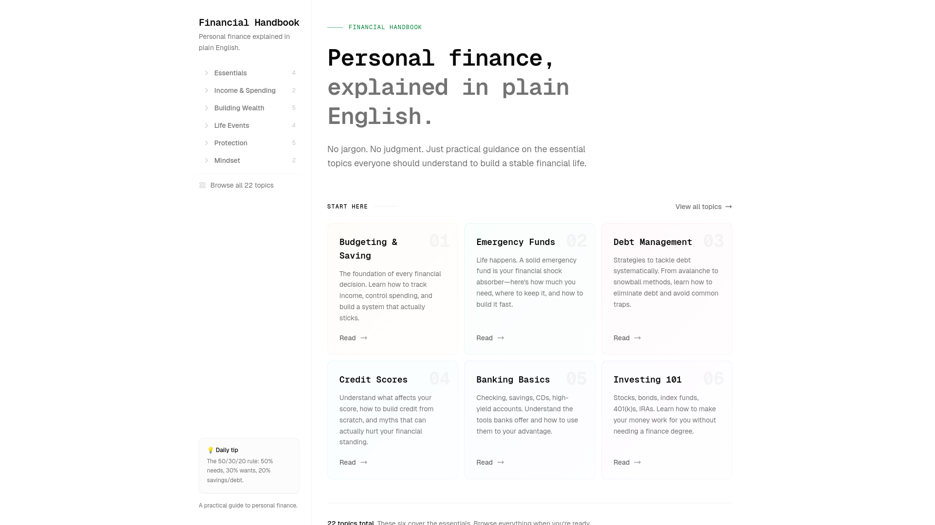website screenshot of https://finance-handbook.pages.dev/