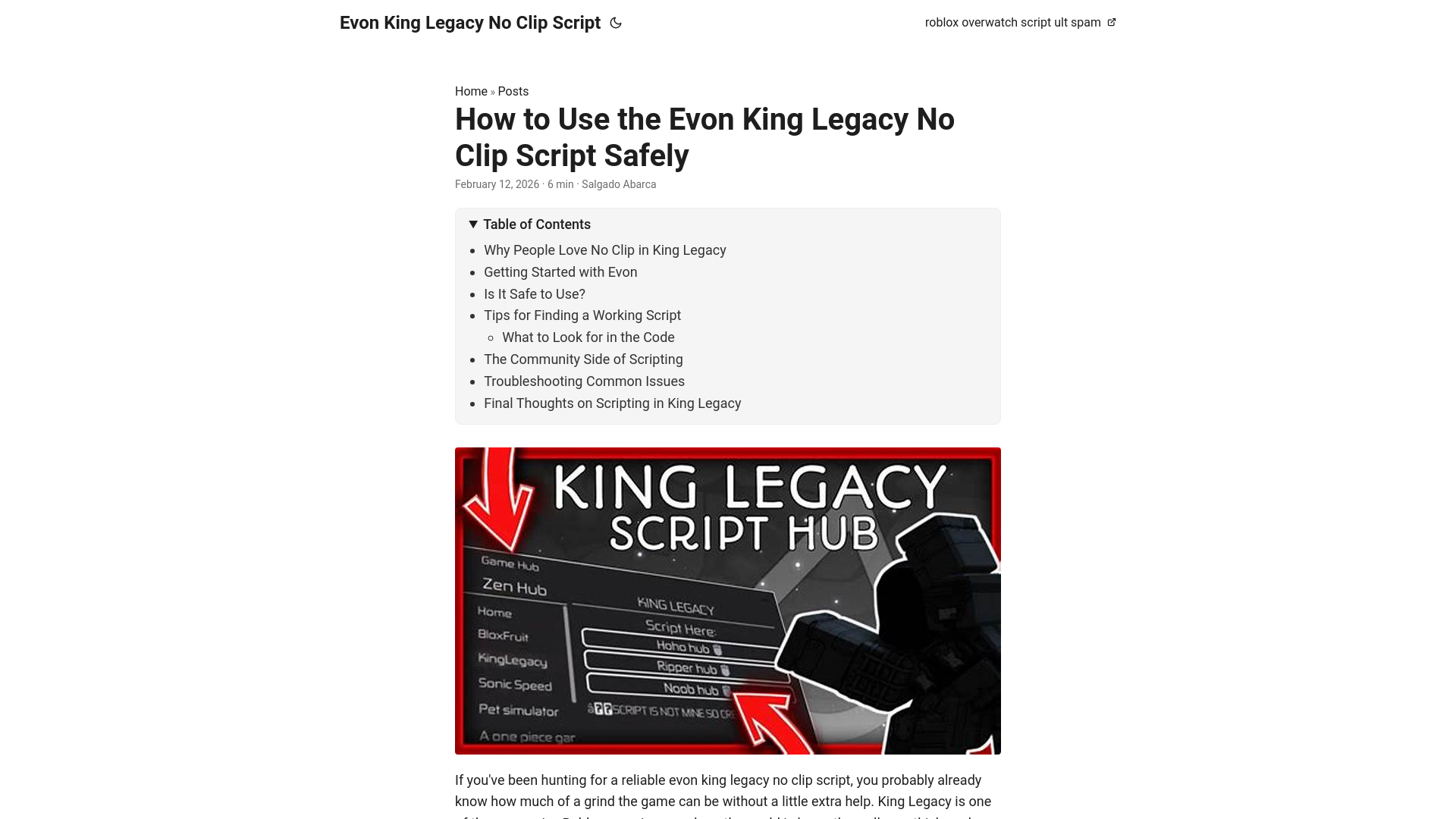 website screenshot of https://evon-king-legacy-no-clip-script.pages.dev/
