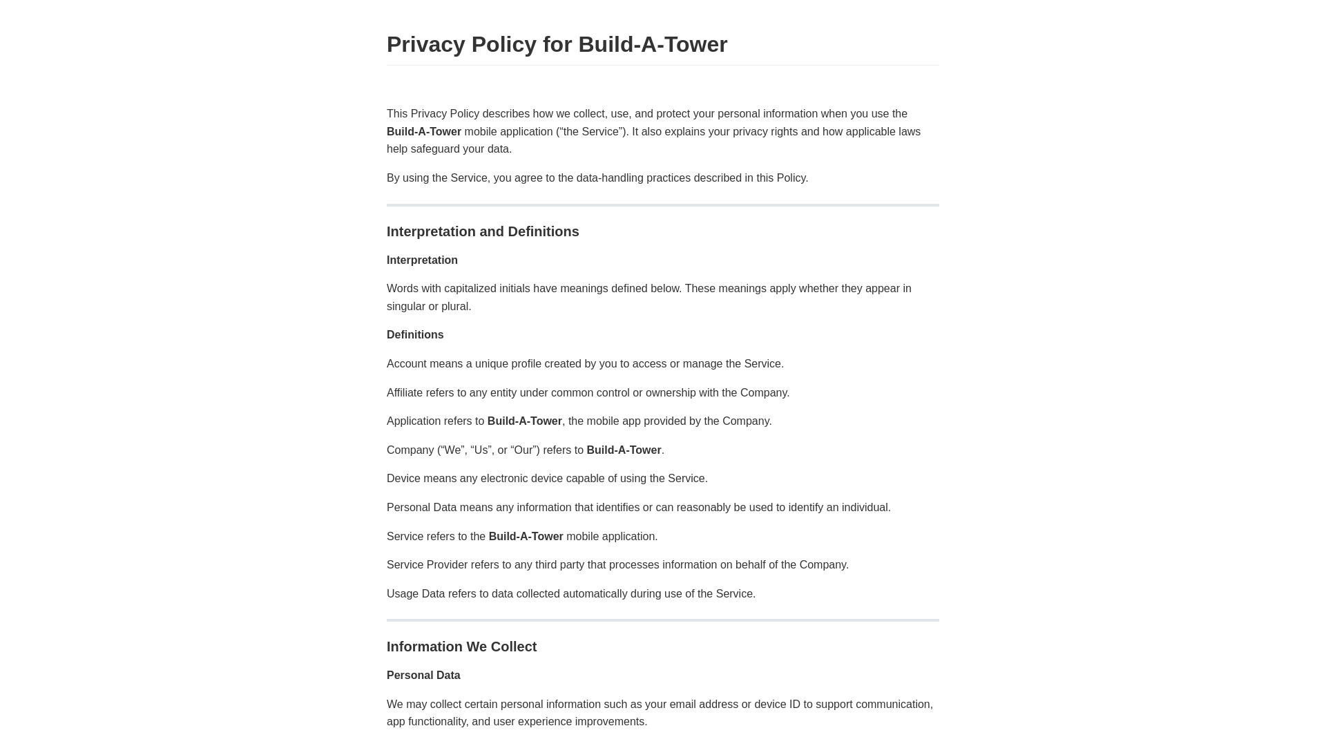 website screenshot of https://buildatower.website/