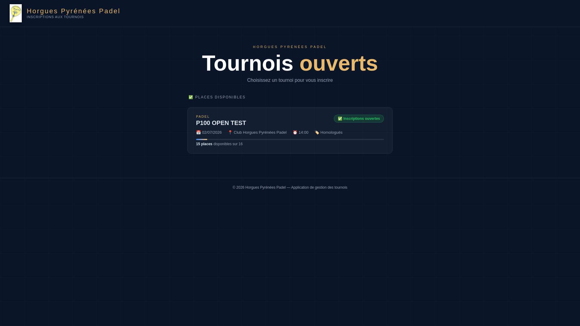 website screenshot of https://horguespyreneespadel.fr/