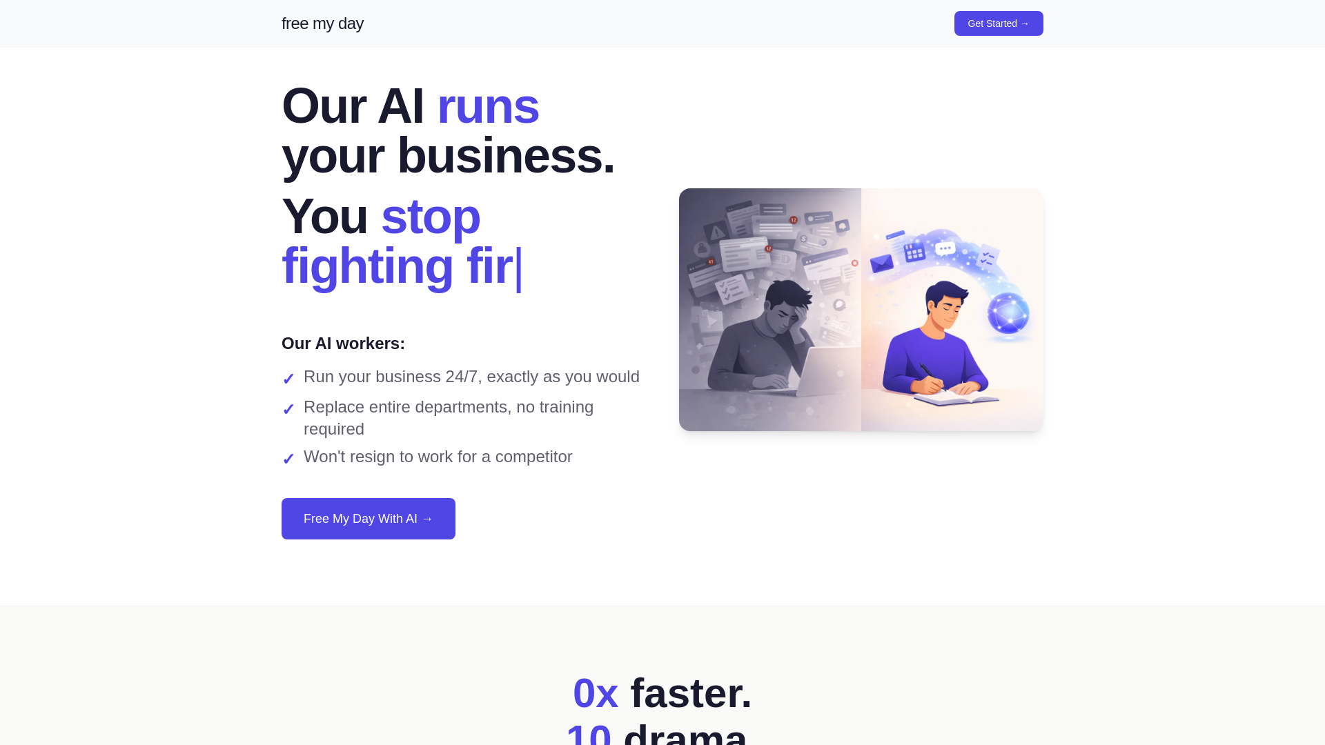 website screenshot of https://freemyday.ai/