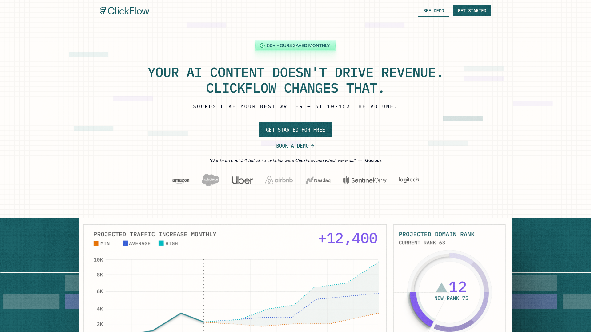 website screenshot of https://clickflowdata.com/