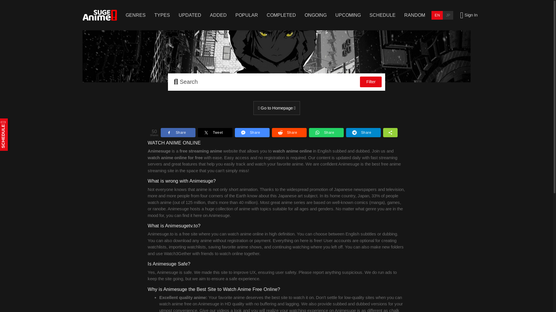 website screenshot of https://animesuge.bz/