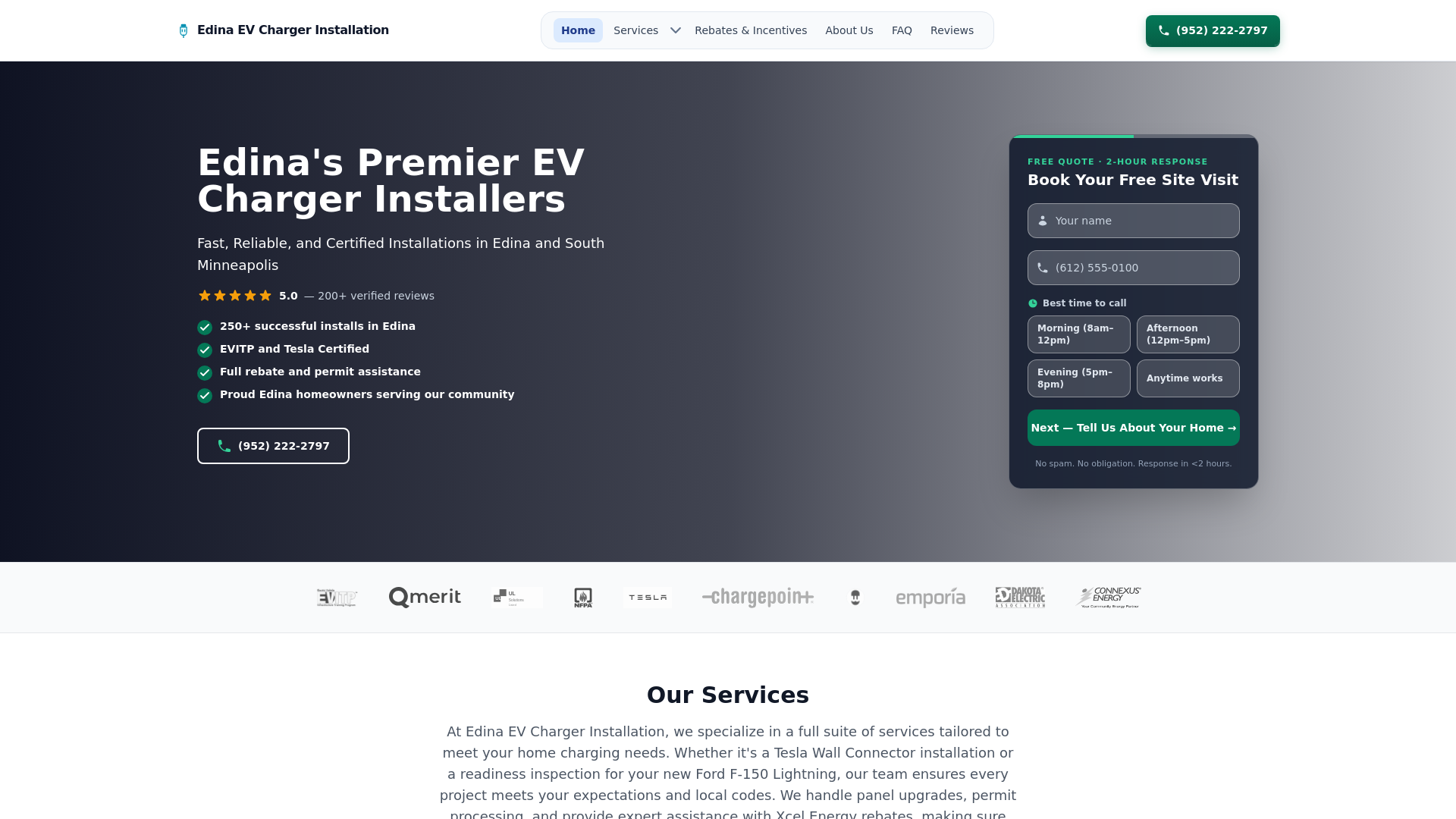 website screenshot of https://edinaevcharger.com/